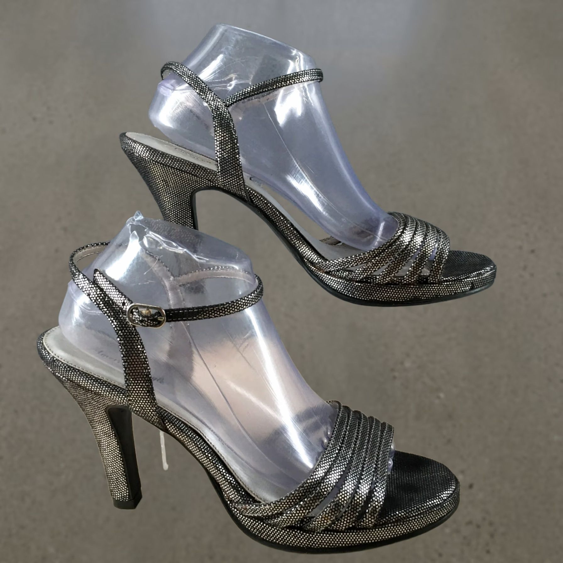American Eagle Outfitters American Eagle Outfitters Sandals Womens 10 Ankle Straps Gray Fabric Heels Buckle Sparkle Size US 10 / IT 40 - 1 Thumbnail