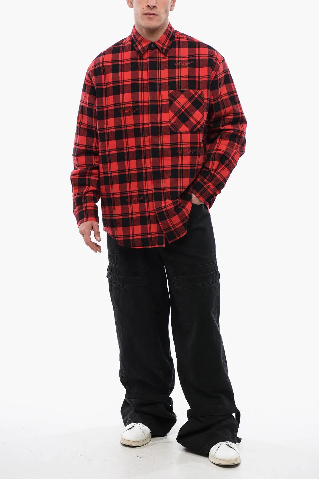 Off-White og1mm0526 Checked Flannel-Lined Overshirt in Red/Black Size US XS / EU 42 / 0 - 4 Thumbnail