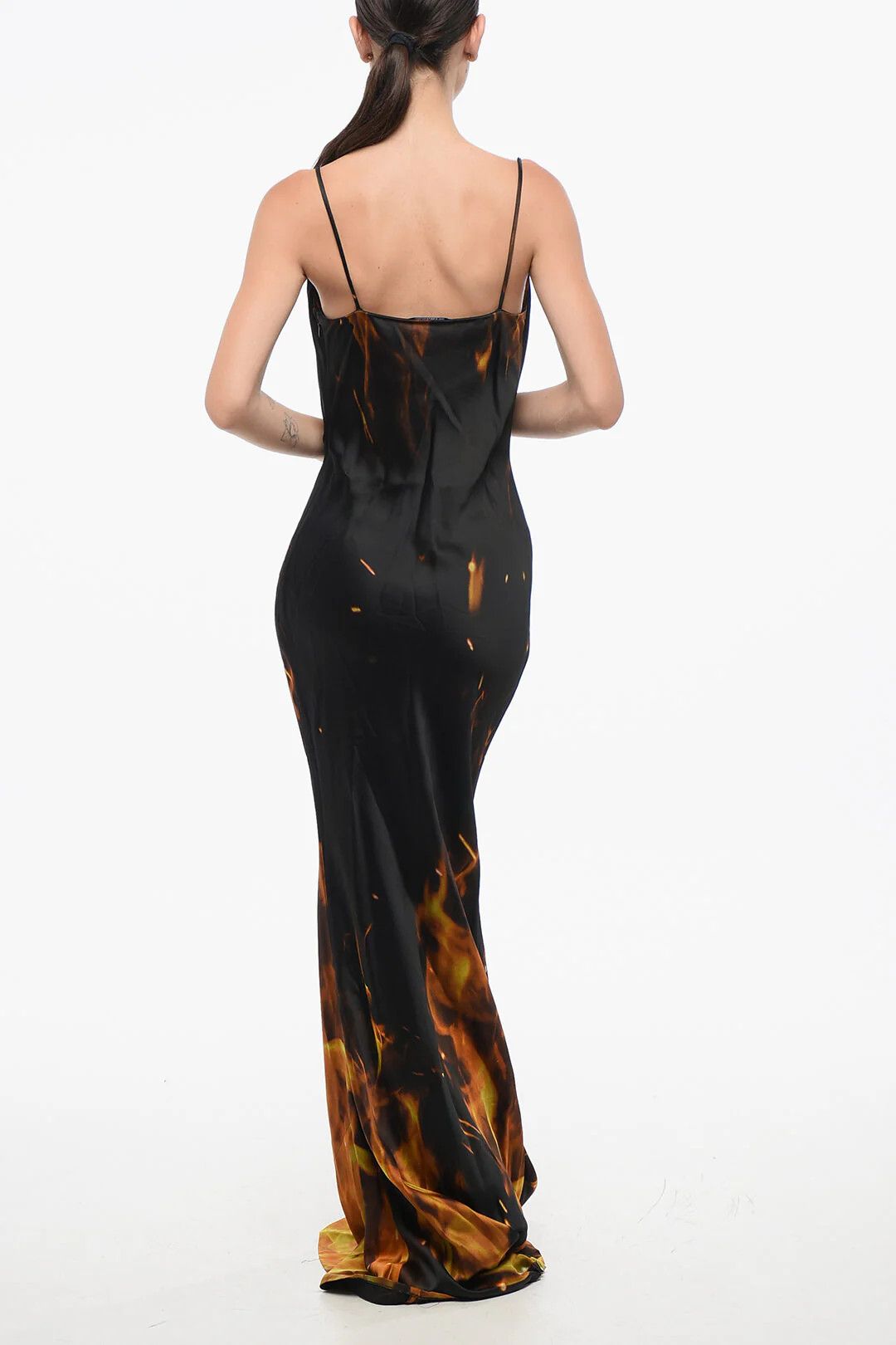 Balmain og1mm0326 Long Satin Dress in Black/Orange Size M / US 6-8 / IT 42-44 - 2 Thumbnail