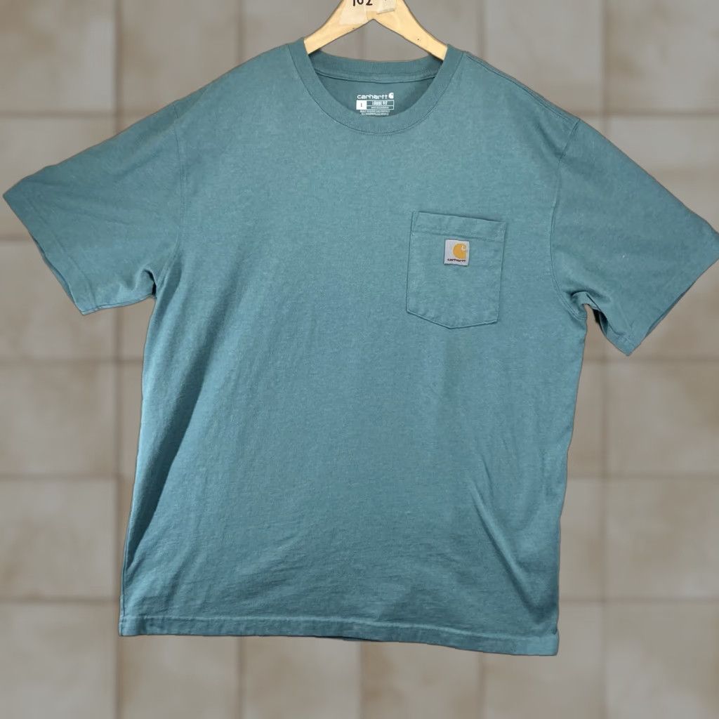Carhartt Carhartt Mens Large Short Sleeve T-Shirt Teal Crew Neck Logo K87 Relaxed Fit All Seasons Outdoors Shirt Men L Blue Size US L / EU 52-54 / 3 - 1 Thumbnail