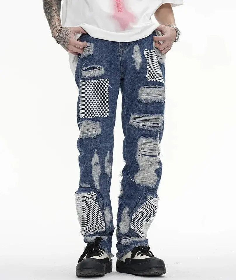 Japanese Brand Ripped Straight Frayed Loose Harajuku Style With Scuffs Size US 32 / EU 48 - 5 Thumbnail