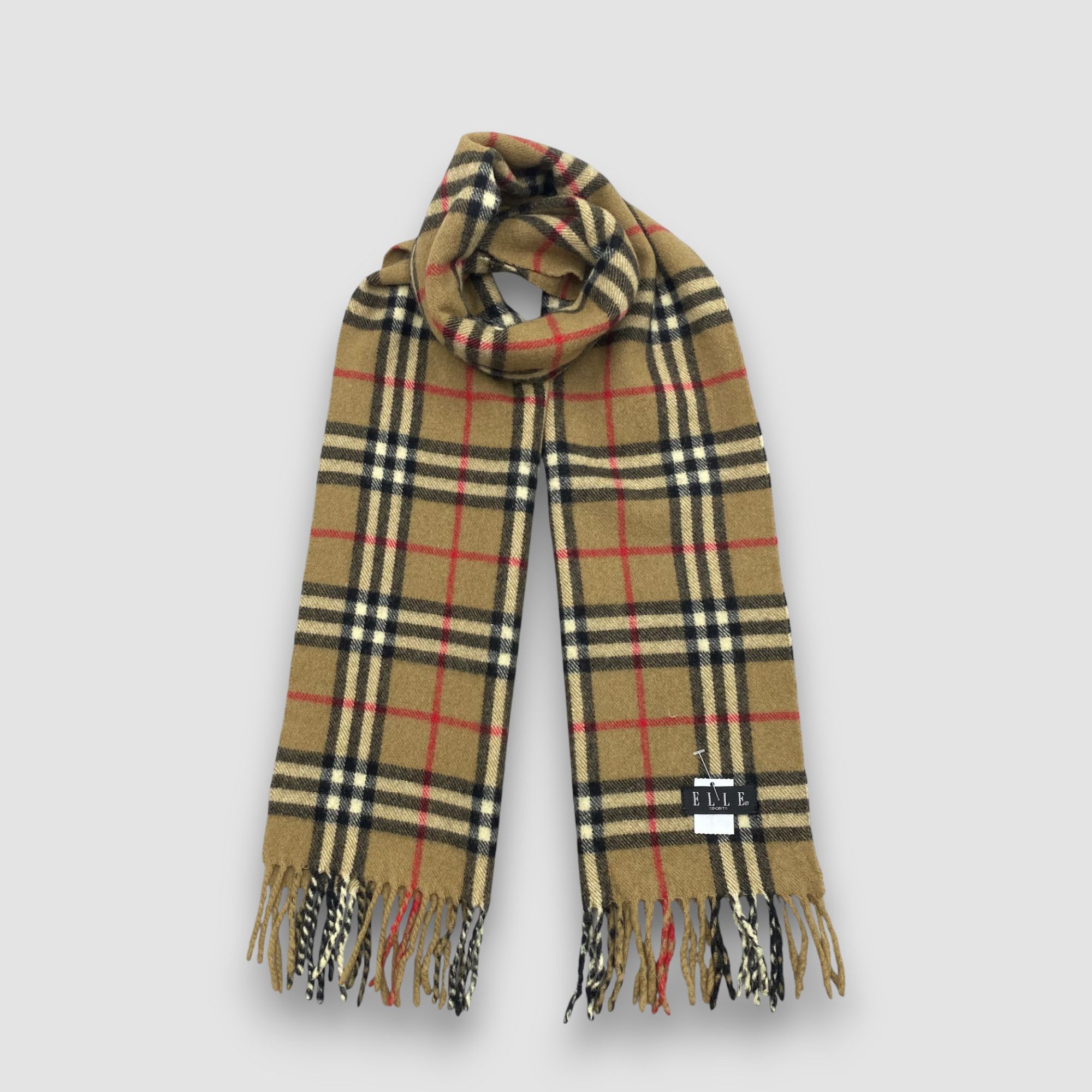 Japanese Brand Vintage Elle Scarf Muffler Wool Nova Check Plaid Scarves Size ONE SIZE - 1 Thumbnail