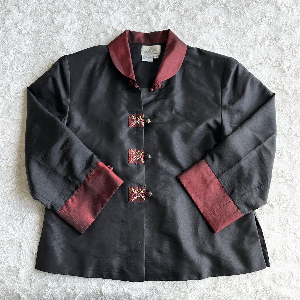 Other Vintage Lisa Jacket Womens Small Black Silk Floral 3/4 Slv Size S / US 4 / IT 40 - 1 Thumbnail