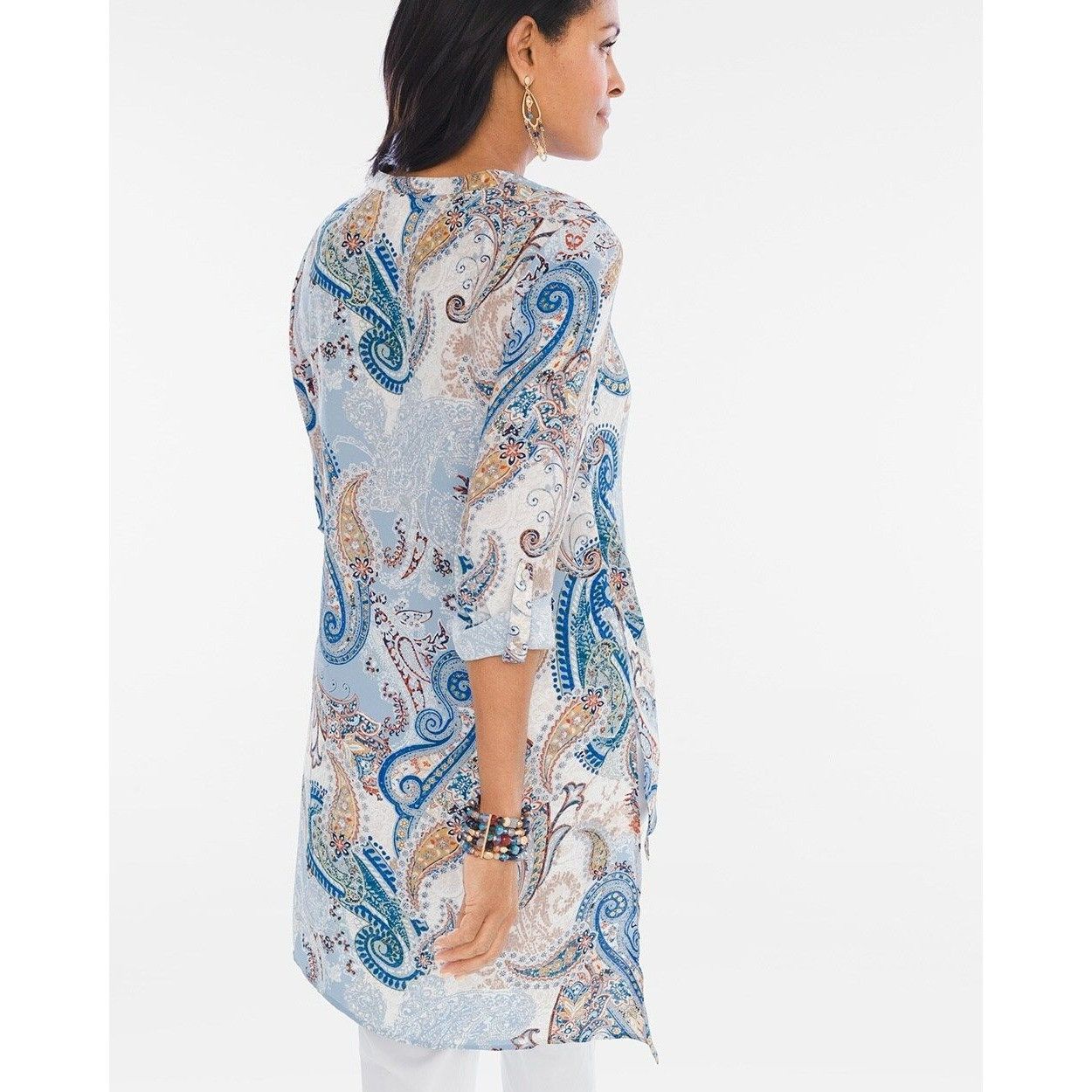 Chicos Chicos Womens Paisley Layered Tunic Top Medium Blue Beige Size M / US 6-8 / IT 42-44 - 2 Thumbnail