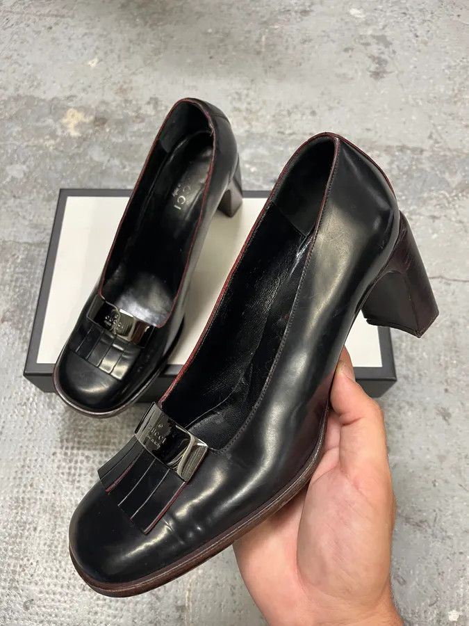 Archival Clothing x Gucci Black Leather Pumps Heel Shoes, Women's (Size 8)