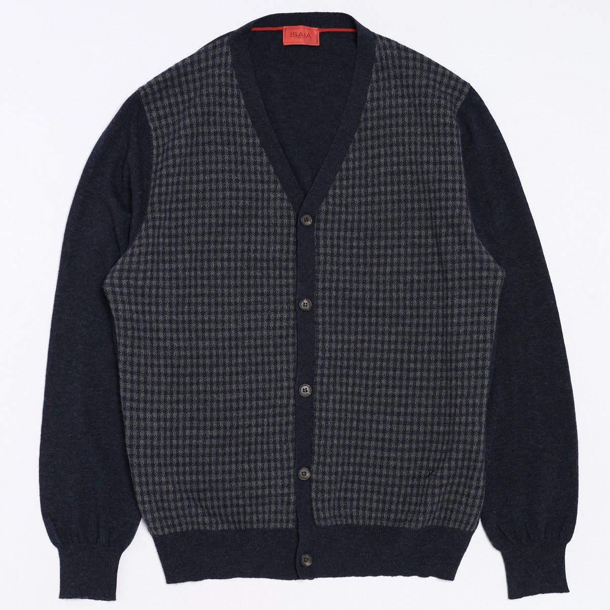 Isaia Isaia Napoli Wool Cashmere Plaid Check Navy Cardigan Sweater Size US XL / EU 56 / 4 - 1 Thumbnail