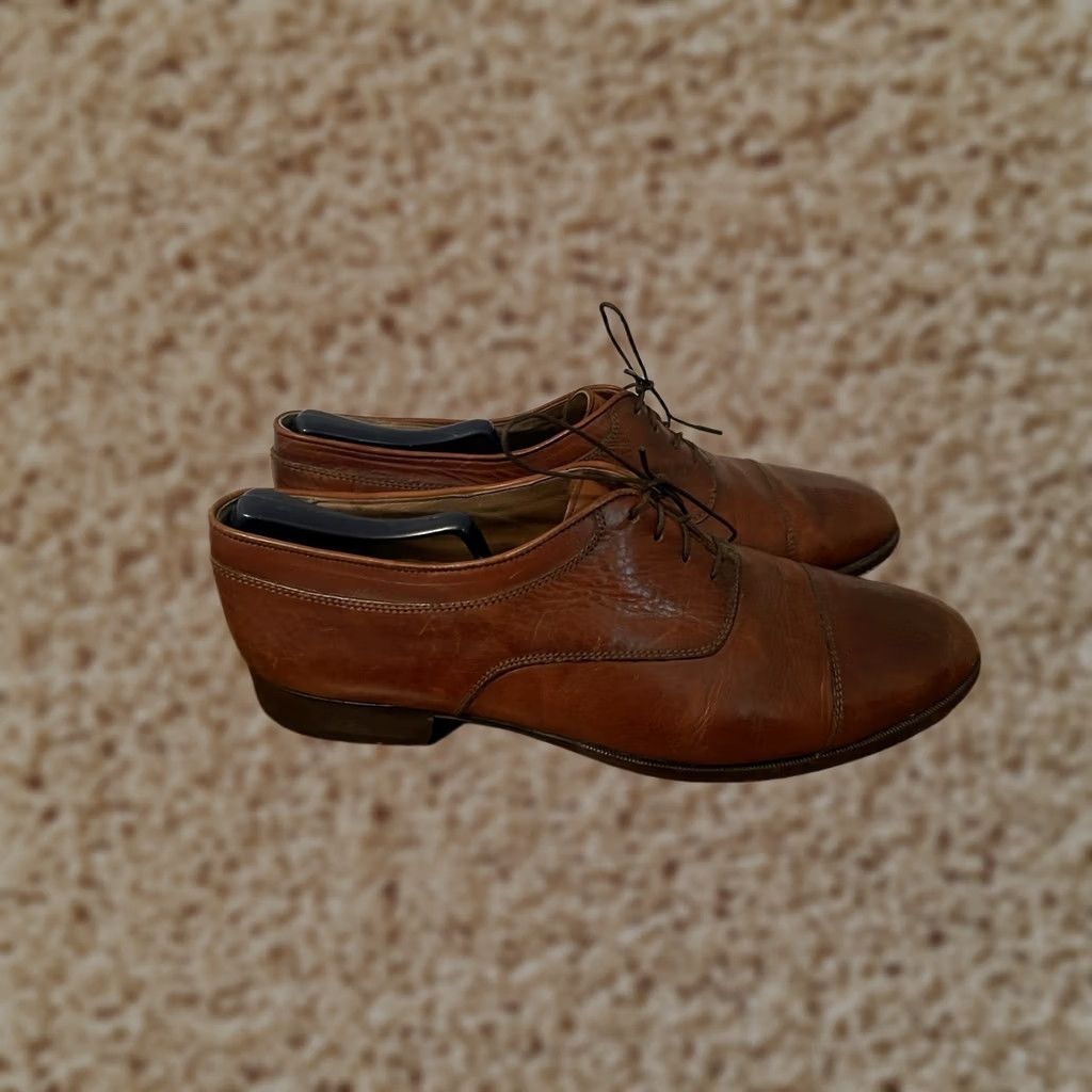 Johnston & Murphy VINTAGE Johnston & Murphy Brown Cap Toe Oxfords Shoes Men's 11W Italy Leather Size ONE SIZE - 1 Thumbnail