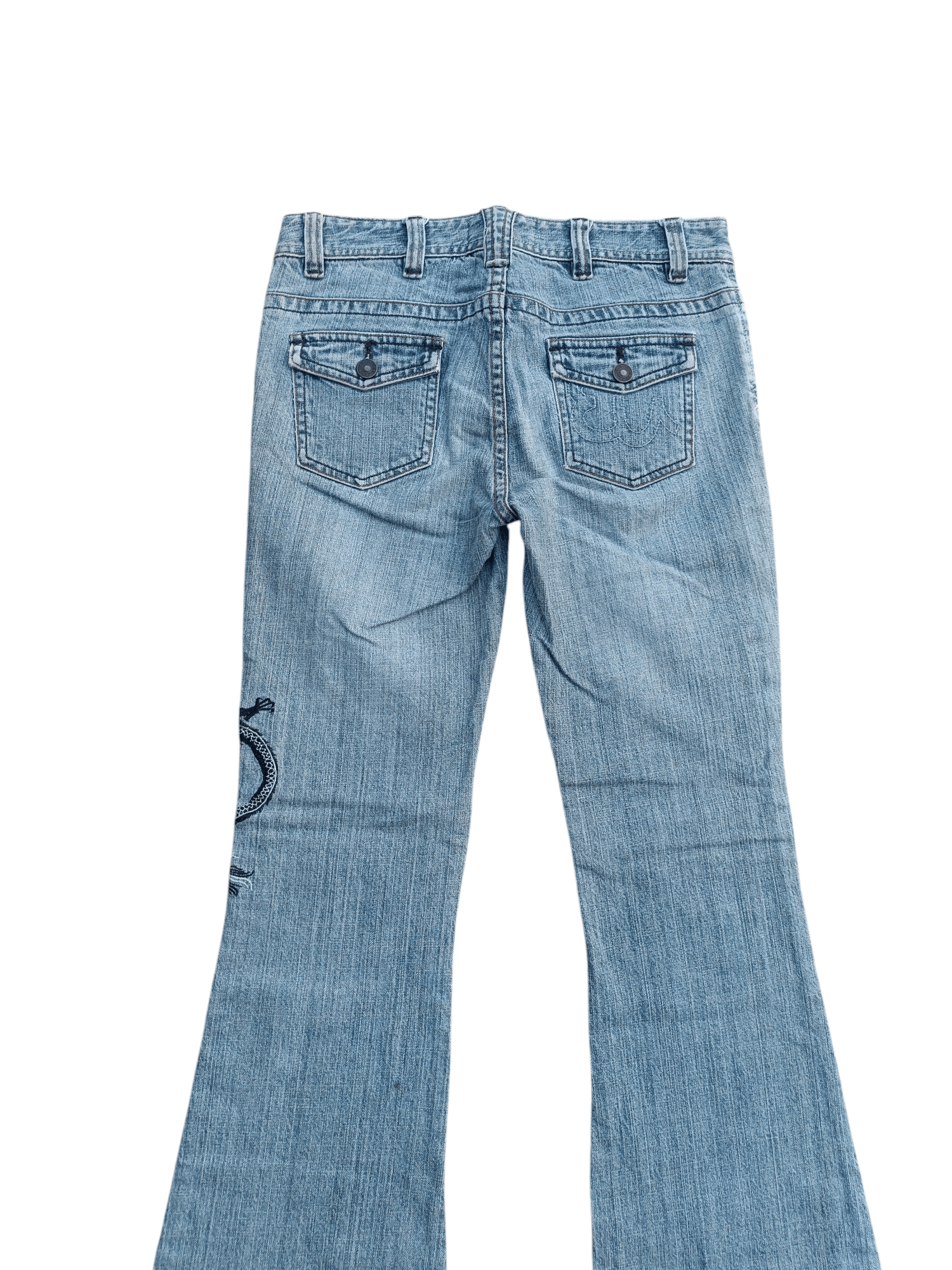 If Six Was Nine × Japanese Brand INSANE Vintage Embroidered Dragon Tribal Flared Denim Jeans Size US 28 / EU 44 - 10 Thumbnail