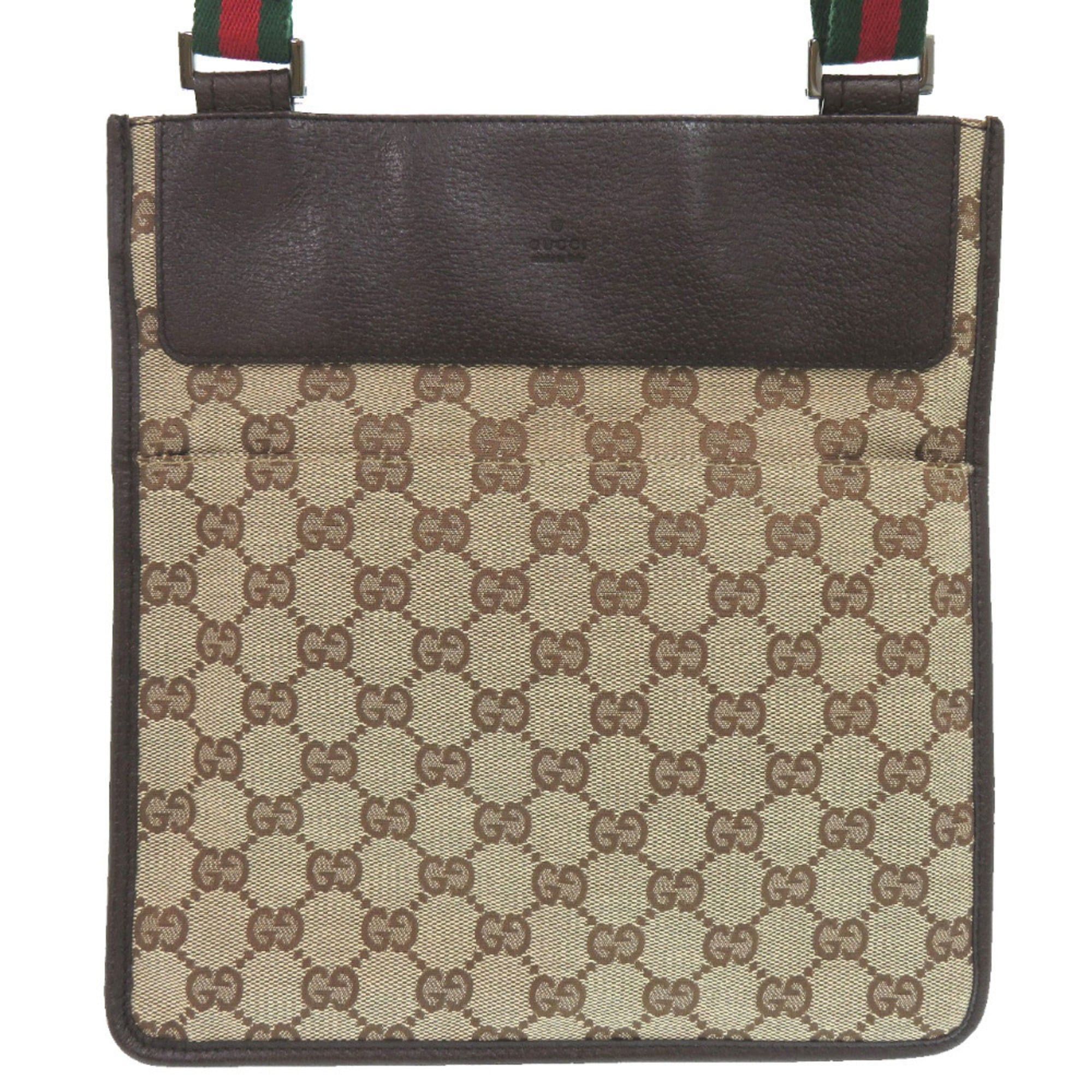 Gucci Excellent condition Gucci Sherry Line GG canvas messenger bag 27639 213317 body leather brown green red 1182 Size ONE SIZE - 1 Thumbnail