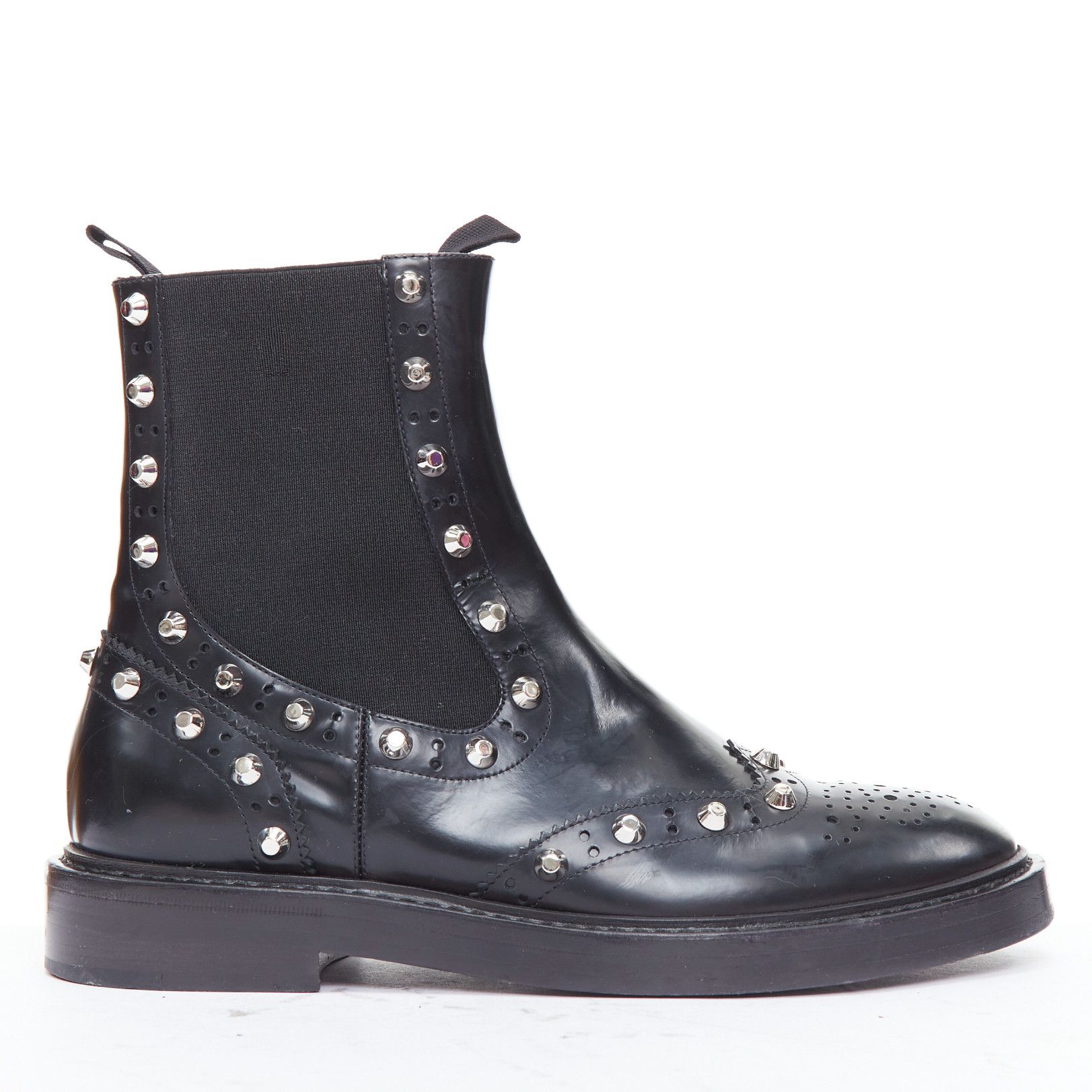 Balenciaga BALENCIAGA black silver studded brogue chelsea ankle boots EU38 Size US 8 / IT 38 - 1 Thumbnail