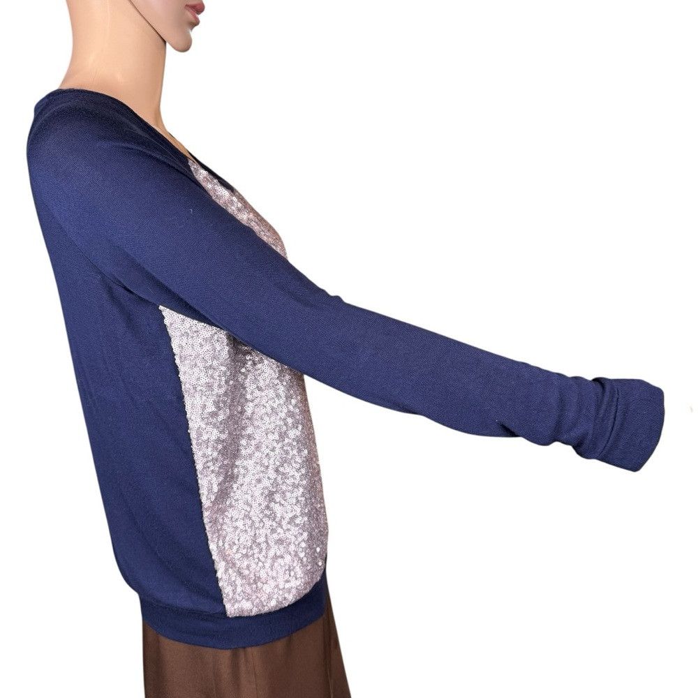 Other Three Dots Long Sleeve Mix Media Sequin Blue Gold Top Size Size M / US 6-8 / IT 42-44 - 3 Thumbnail