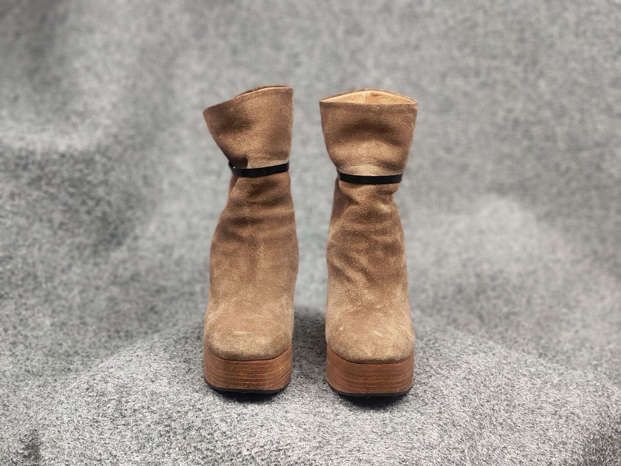 Chloé Marron Suede Beige Wedge Wooden Platform Heel Boots