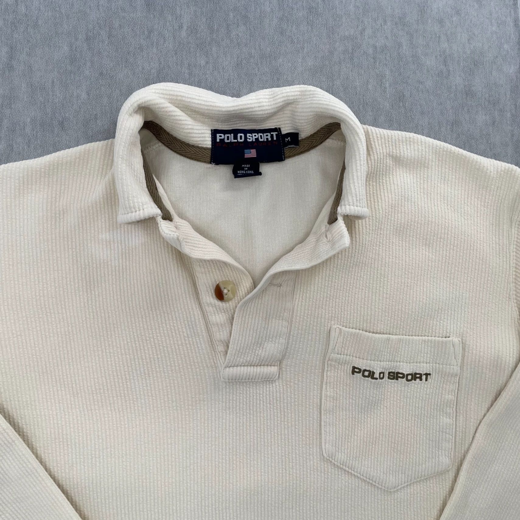 Polo Ralph Lauren VINTAGE Polo Ralph Lauren Sweater Adult Medium Beige Cotton Corduroy Long Sleeve Pullover Logo Men M Size US M / EU 48-50 / 2 - 3 Thumbnail