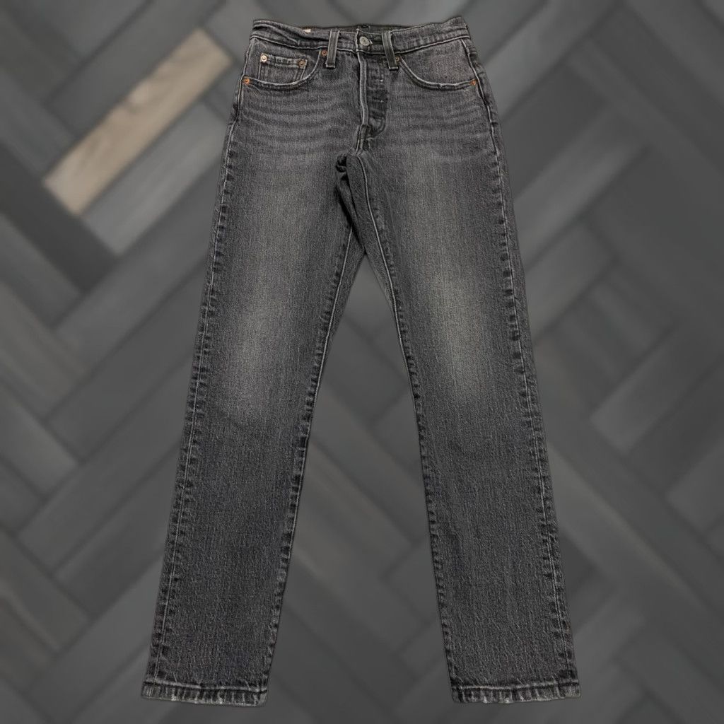 Levi's Levis 501 Jeans Skinny Denim Black 24 Women Button Fly 27.5 Inseam 5-Pocket Stretch 90s Grunge Retro Rock Size 42" / US 20 - 1 Thumbnail