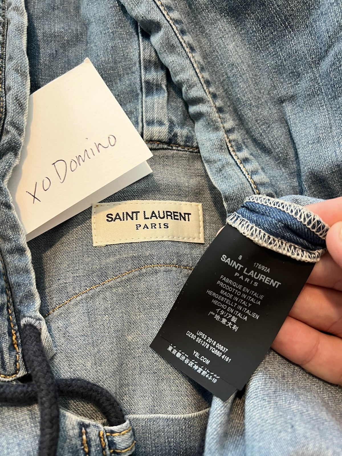 Saint Laurent Paris Denim Long Sleeve Hoodie - Distressed / Tie Up Size US S / EU 44-46 / 1 - 6 Thumbnail
