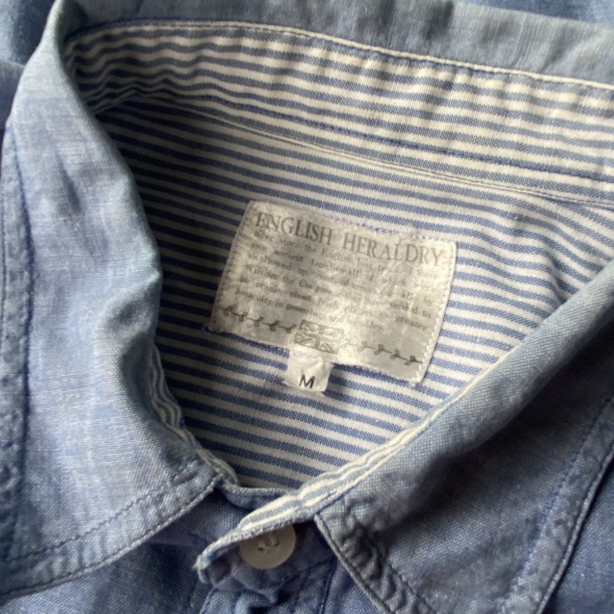 Japanese Brand × Vintage ENGLISH HERALDRY Vintage Patched Chambray Shirt. Size US M / EU 48-50 / 2 - 9 Thumbnail
