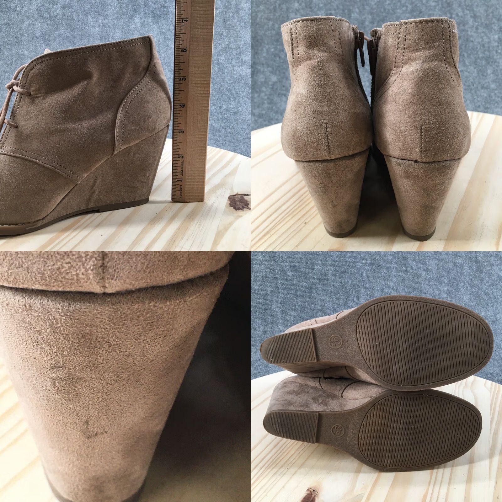 Vintage Universal Thread Boots Women 9.5 Ankle Booties Wedge Beige Fabric Lace Up Boots Size US 10 / IT 40 - 8 Thumbnail