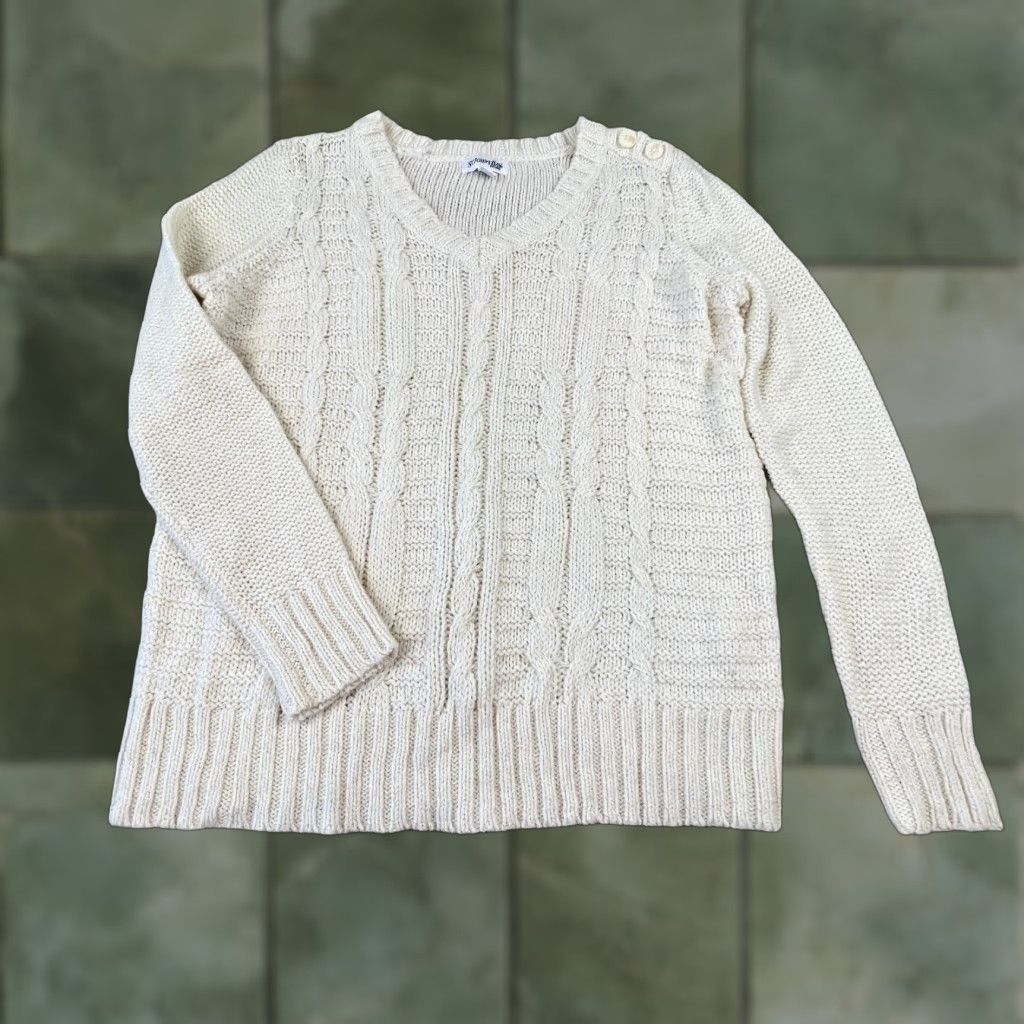 Vintage St Johns Bay Womens XL Extra Large Cream Pullover V Neck Wool Blend Cable Knit Sweater Size XL / US 12-14 / IT 48-50 - 1 Thumbnail