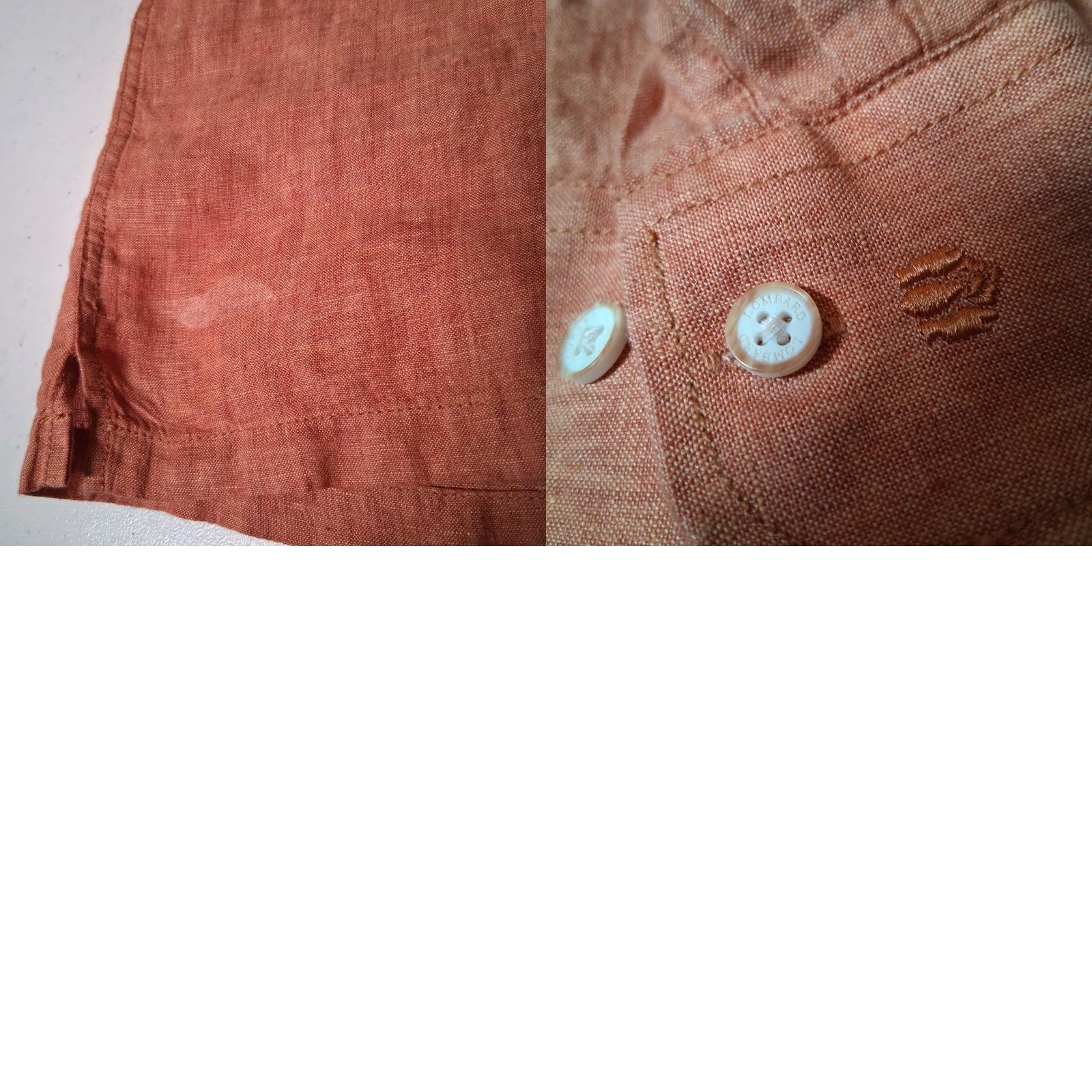 Vintage Lombard Linen Shirt Men 40cm Salmon Orange Button Up Long Sleeve Collared Casual Workwear Size US M / EU 48-50 / 2 - 10 Thumbnail