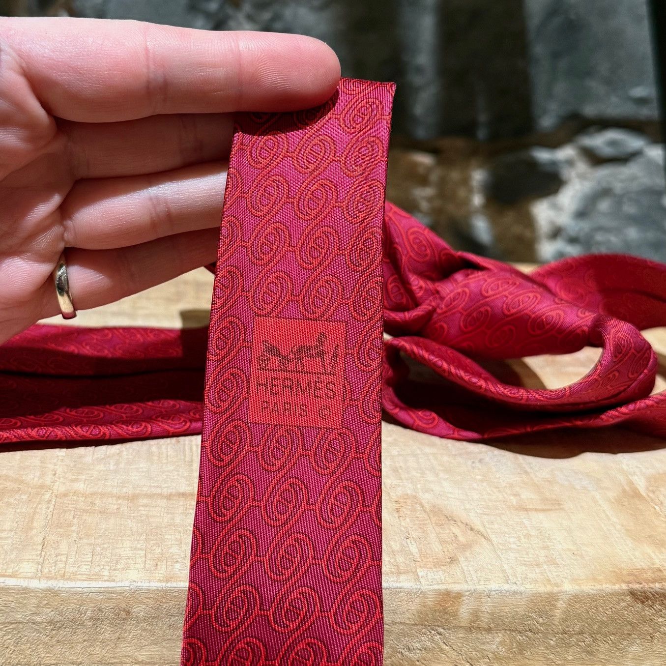 Hermes Hermès Swirl Chaine D'Ancre Red Silk Tie Size ONE SIZE - 5 Thumbnail