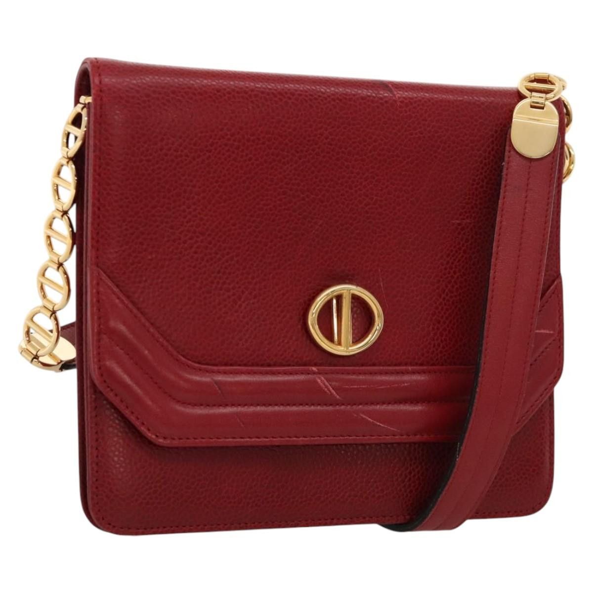 DIOR Shoulder Bag Leather Gold Red