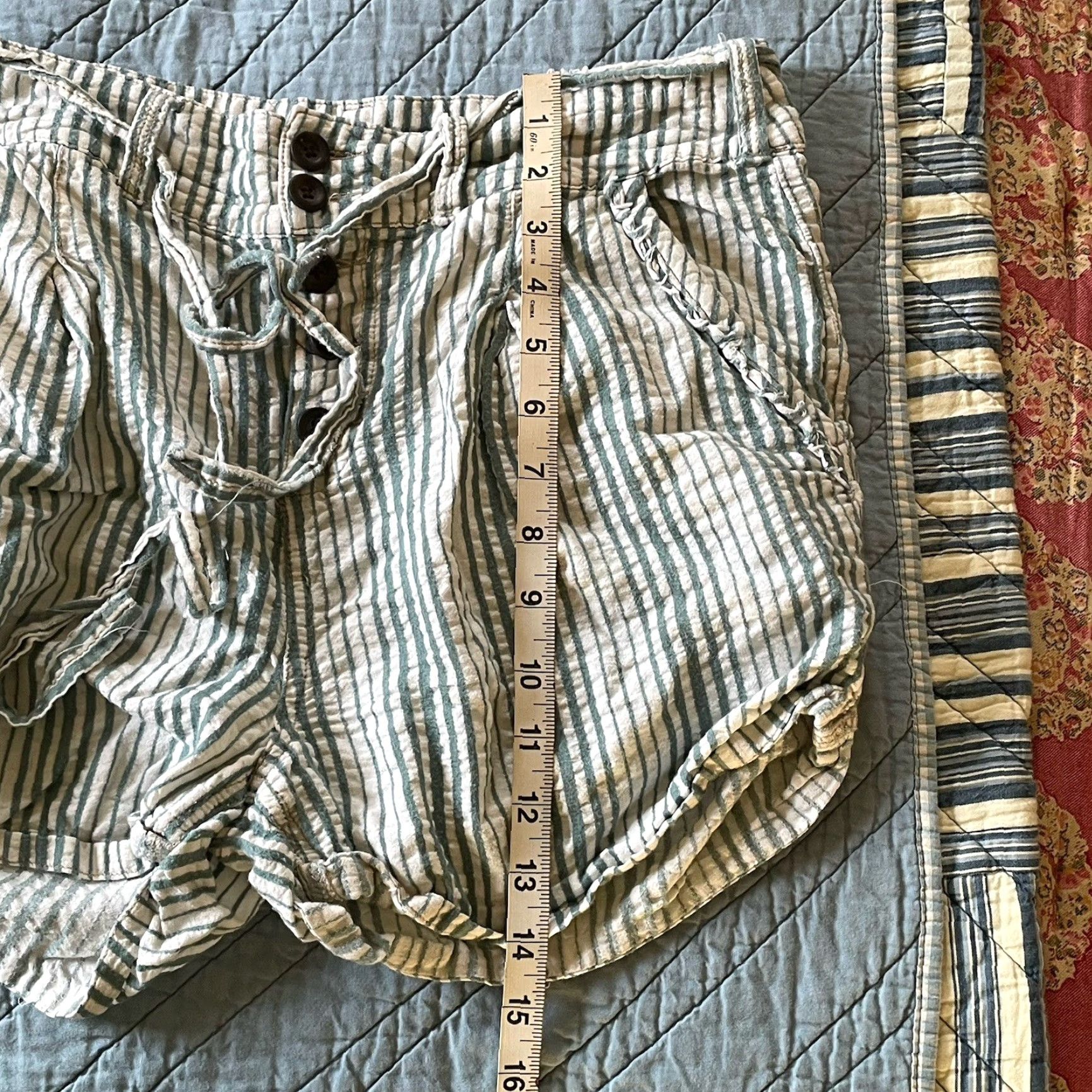 Free People VINTAGE Free People Shorts Womens 8 Green Stripe Button Coastal Scandi Summer Cotton 100% Cotton Boho Beach Size 30" / US 8 / IT 44 - 6 Thumbnail