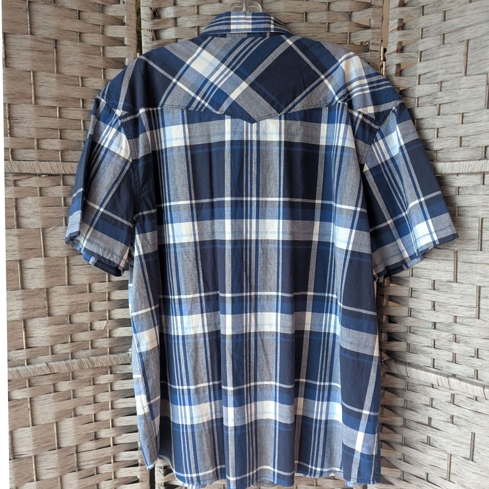 Lucky Brand Lucky Brand Western Shirt Blue & White Plaid Pearl Snap Short Sleeve Mens XXL Shirt Size US XXL / EU 58 / 5 - 3 Thumbnail
