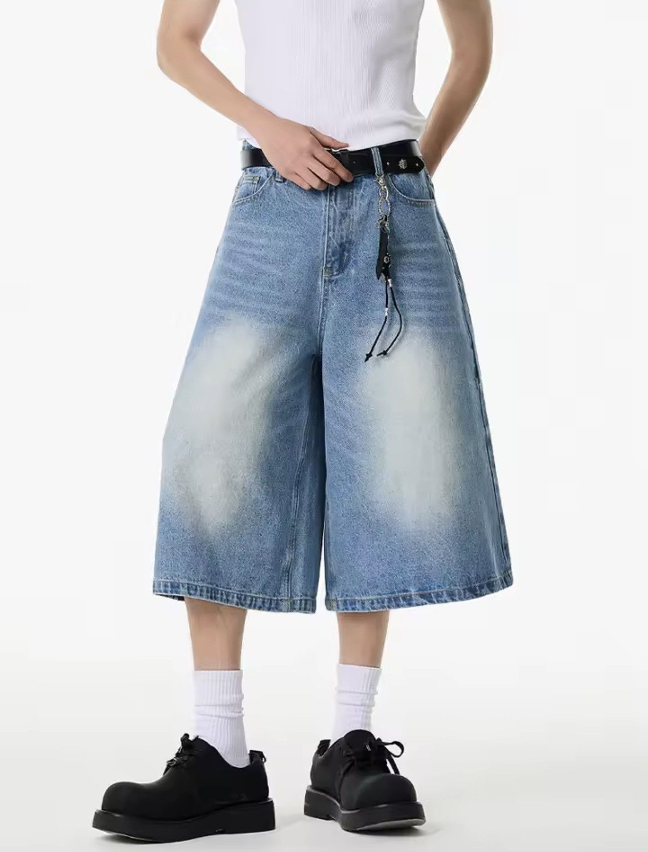 Other Streetwear Washed Blue Loose Wide Leg Hip Hop Jorts Size US 30 / EU 46 - 4 Thumbnail