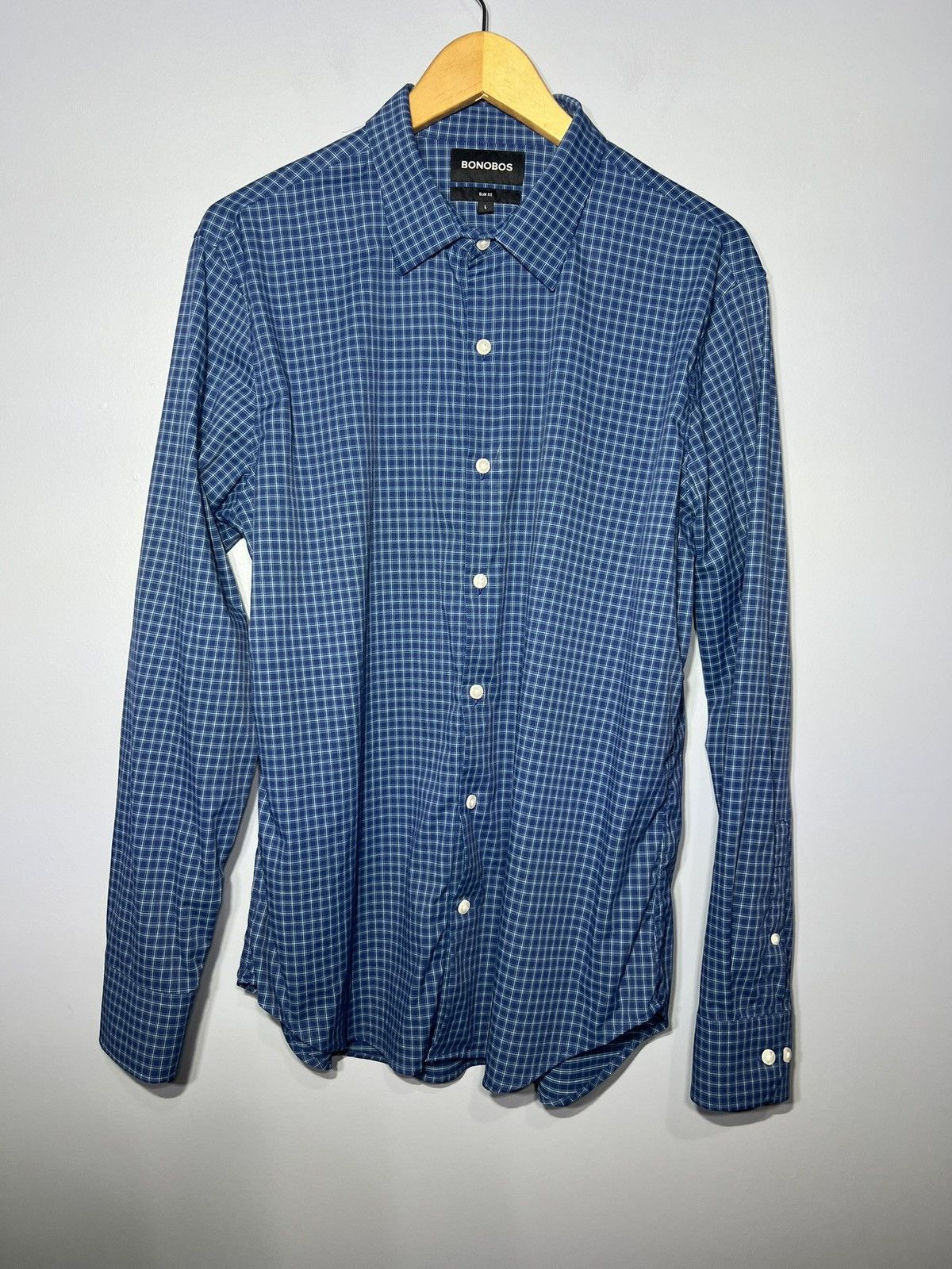 Bonobos Bonobos Shirt Mens Large Blue Plaid Slim Fit L/S Button Down Size US L / EU 52-54 / 3 - 2 Thumbnail