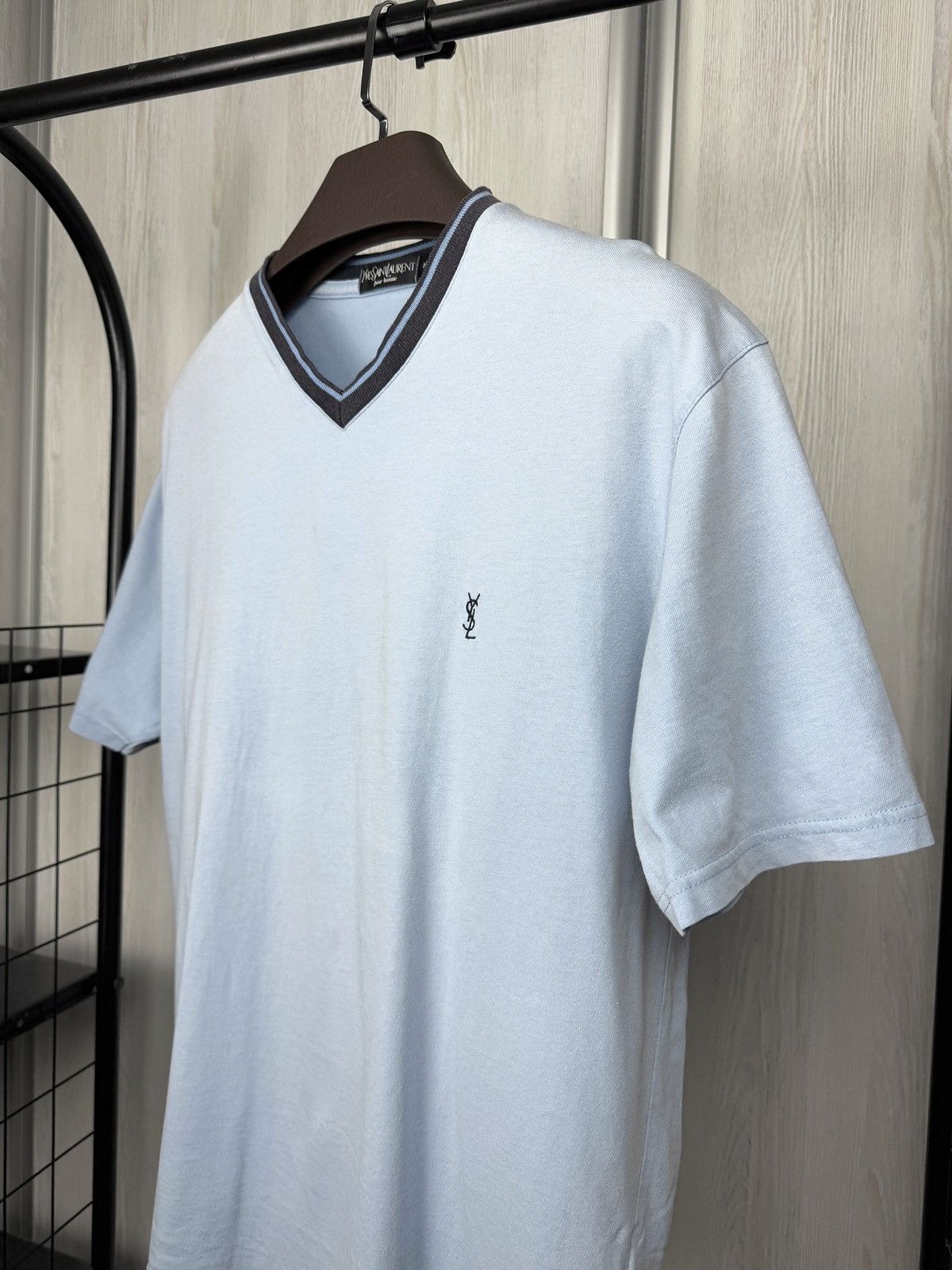 Yves Saint Laurent Yves Saint Laurent Pour Homme V-Neck Light blue tee shirt Size US M / EU 48-50 / 2 - 4 Thumbnail