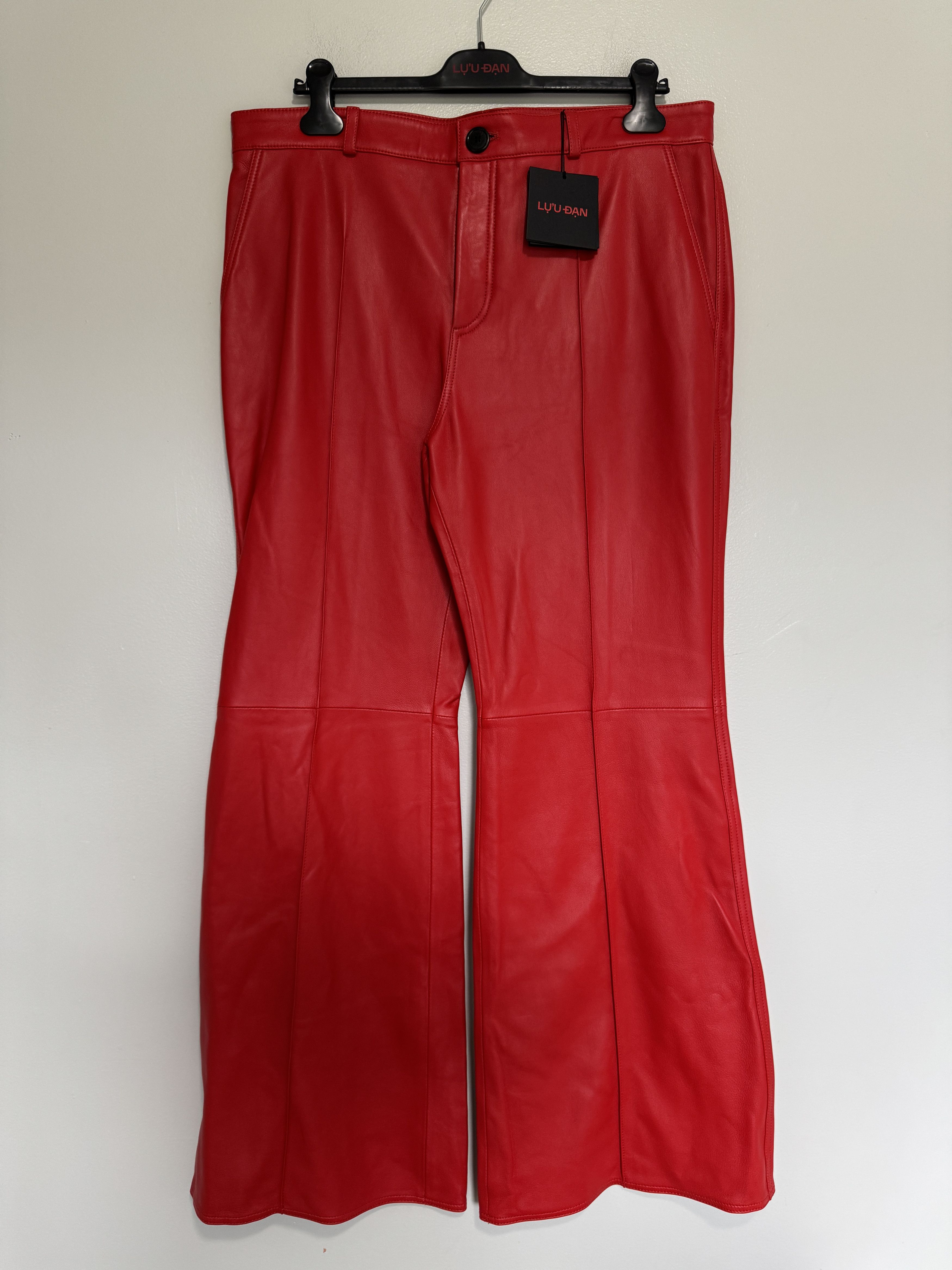 LUU DAN LEATHER FLARE BELL BOTTOMS RED $1,295 SIZE 54 Size US 38 / EU 54 - 1 Thumbnail