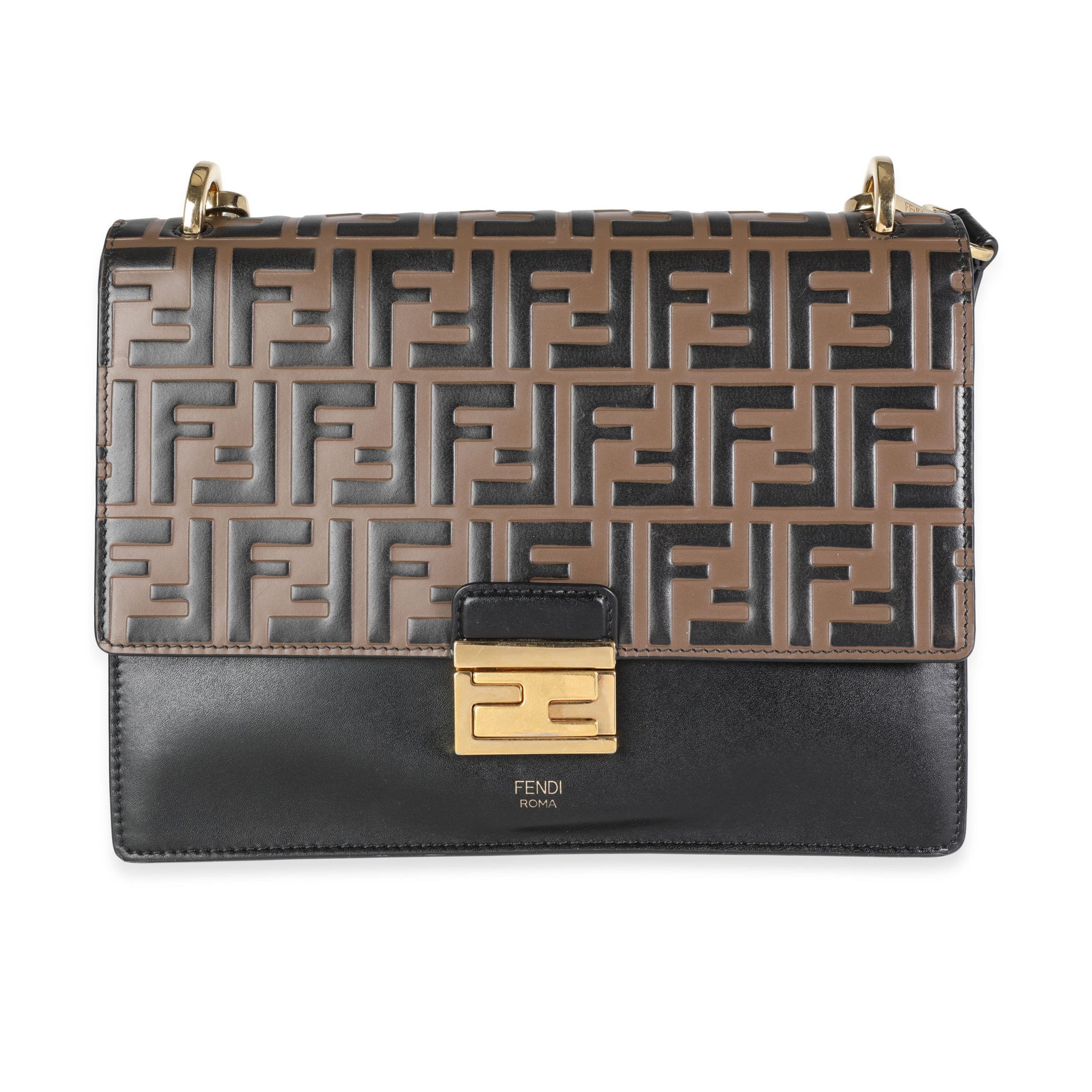 image of Fendi Brown And Black Ff 1974 Kan U Leather Shoulder Bag, Women's