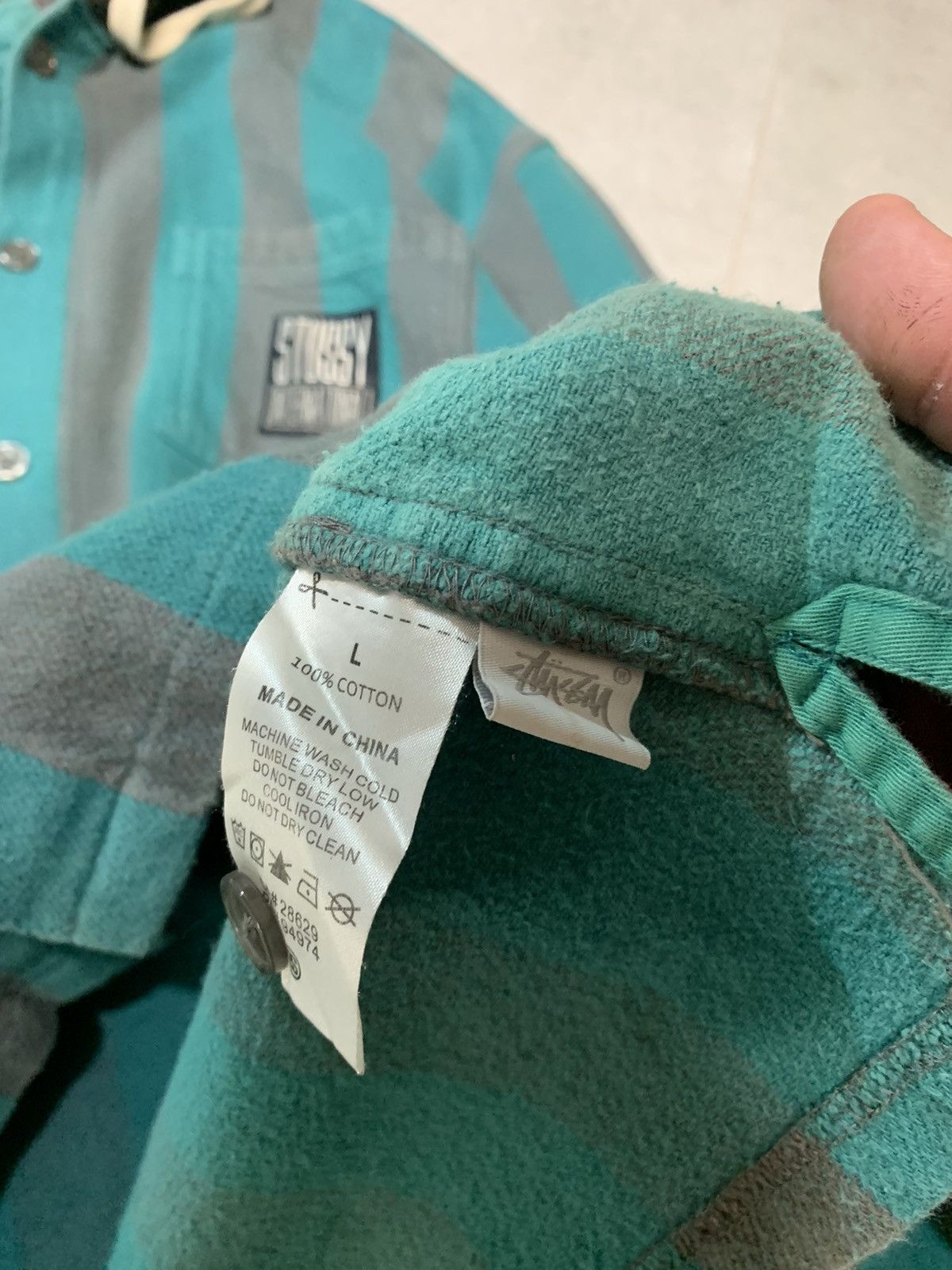 Stussy × Vintage Vintage Y2K Stussy dark Green Grey striped chunky Cardigan Size US L / EU 52-54 / 3 - 4 Thumbnail
