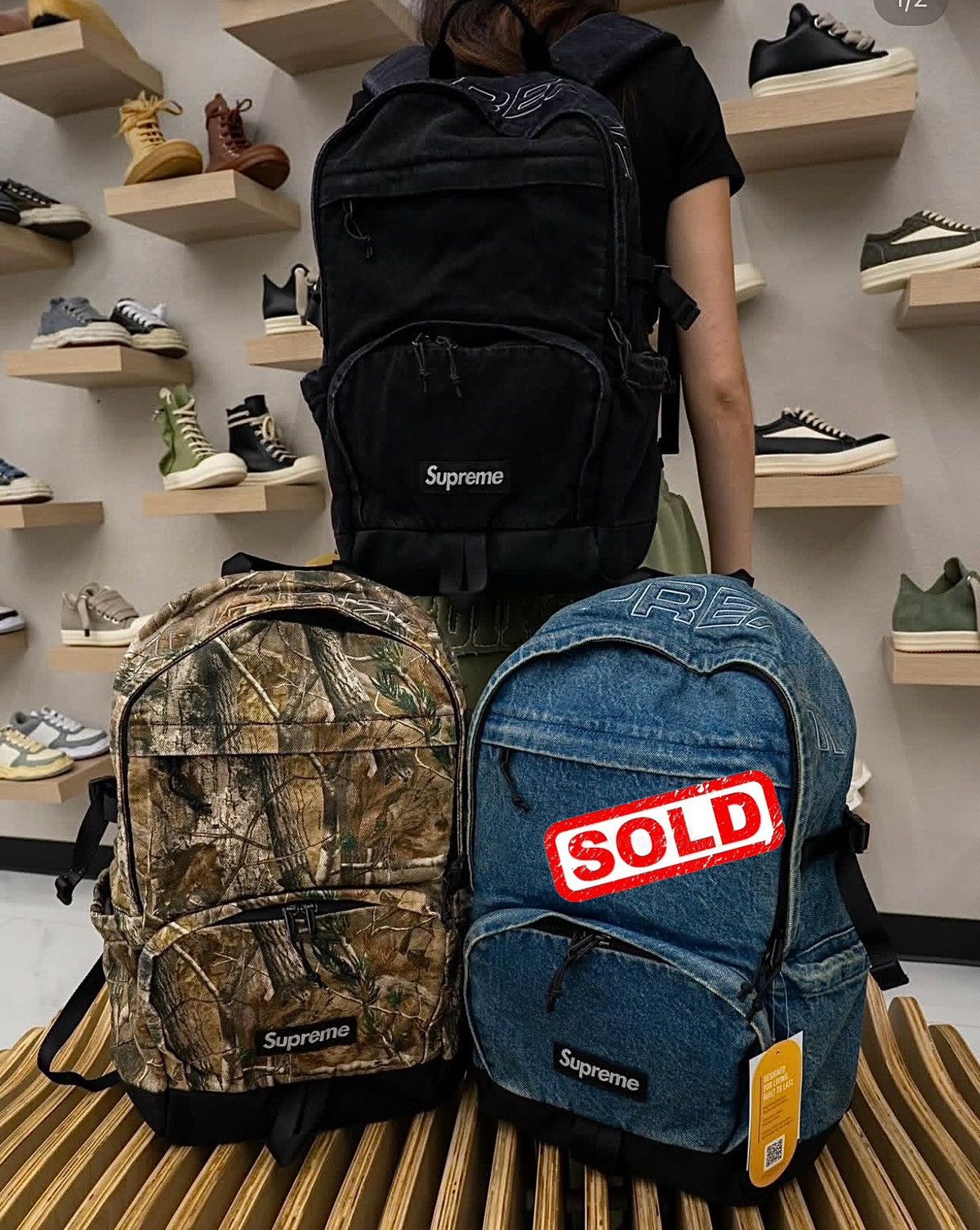 Supreme denim backpack realtree camo fw25