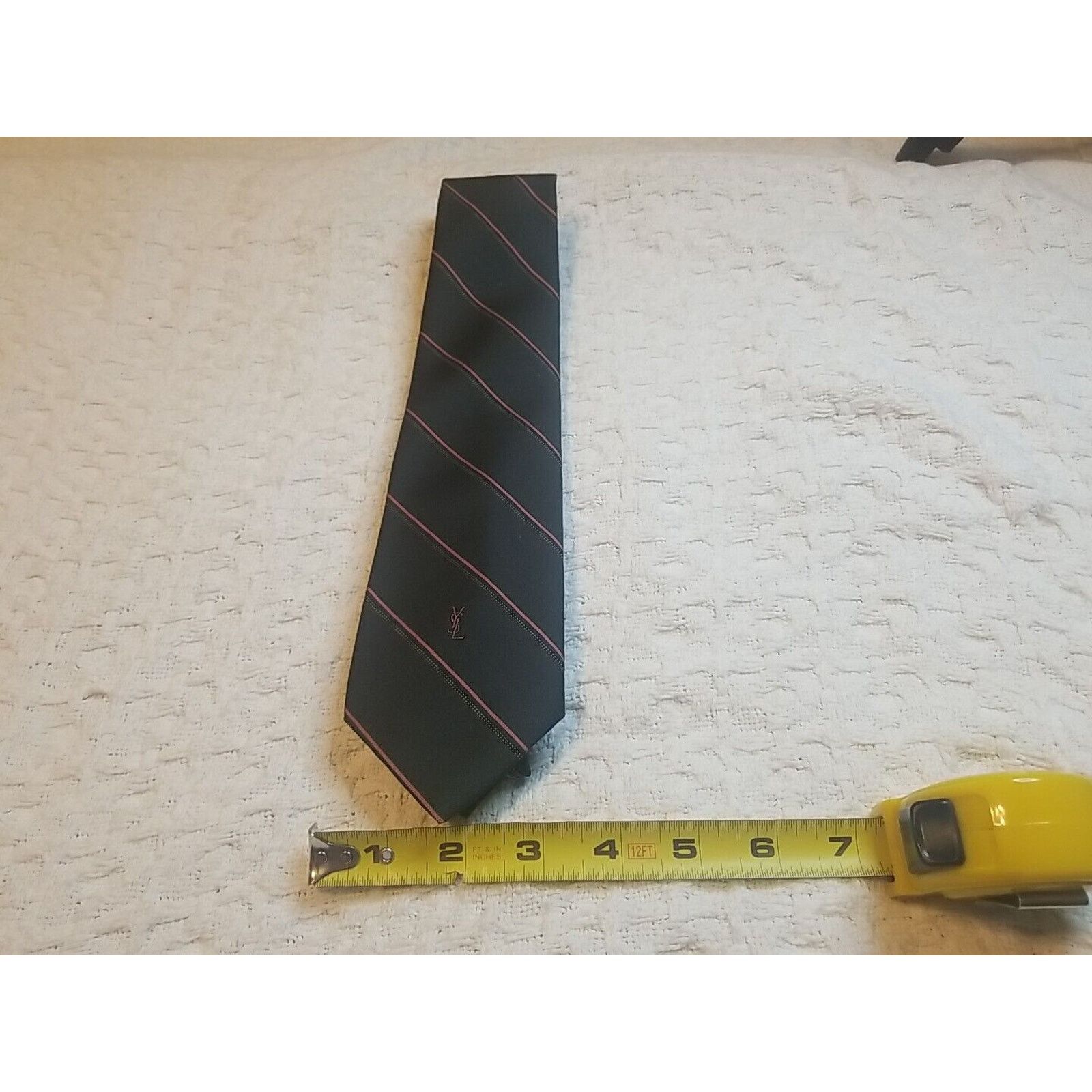 (di)vision YSL Yves Saint Laurent Vintage Mens Blue Pink Pinstripe Tie Size ONE SIZE - 3 Thumbnail
