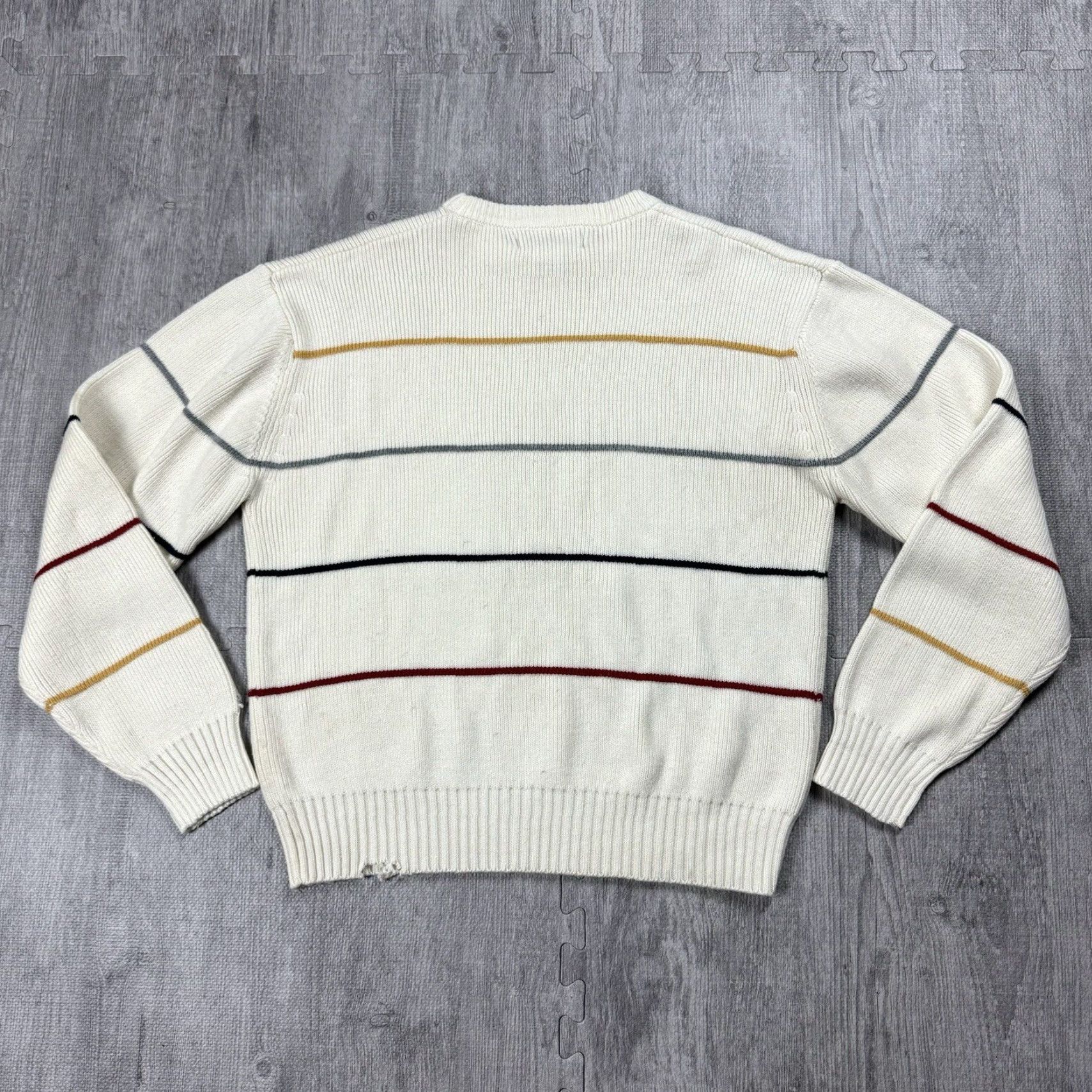 Vintage VTG Campus Sport Striped Ivory Crewneck Sweater - Men's Large Pullover Knit Wool Blend Size L / US 10 / IT 46 - 6 Thumbnail