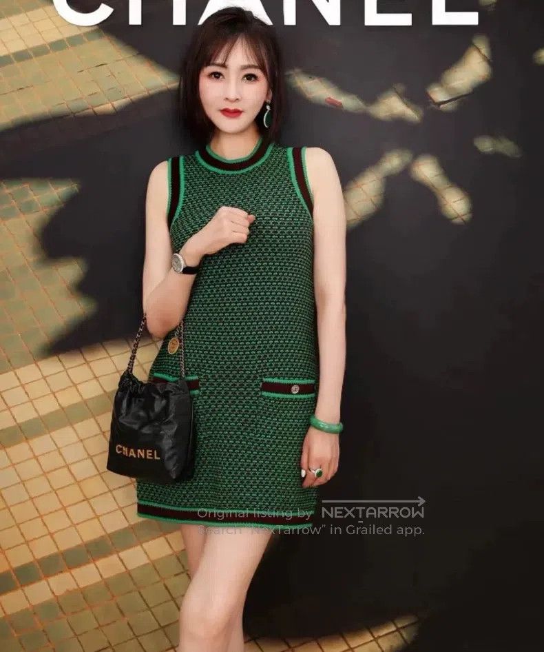 Chanel Chanel 23A green round-neck cashmere knitted dress | Grailed
