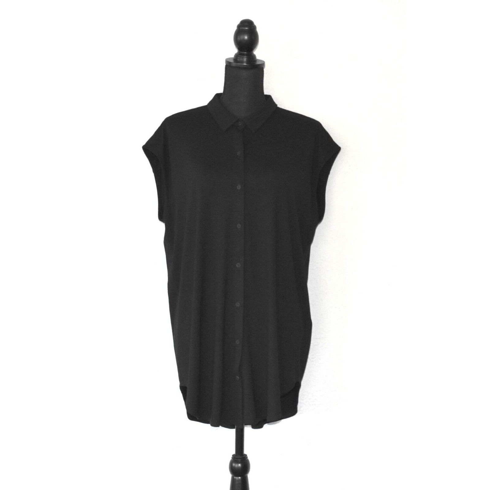 Eileen Fisher EILEEN FISHER Black Button Up Sleeveless Shirt Dress Size L Size L / US 10 / IT 46 - 1 Thumbnail