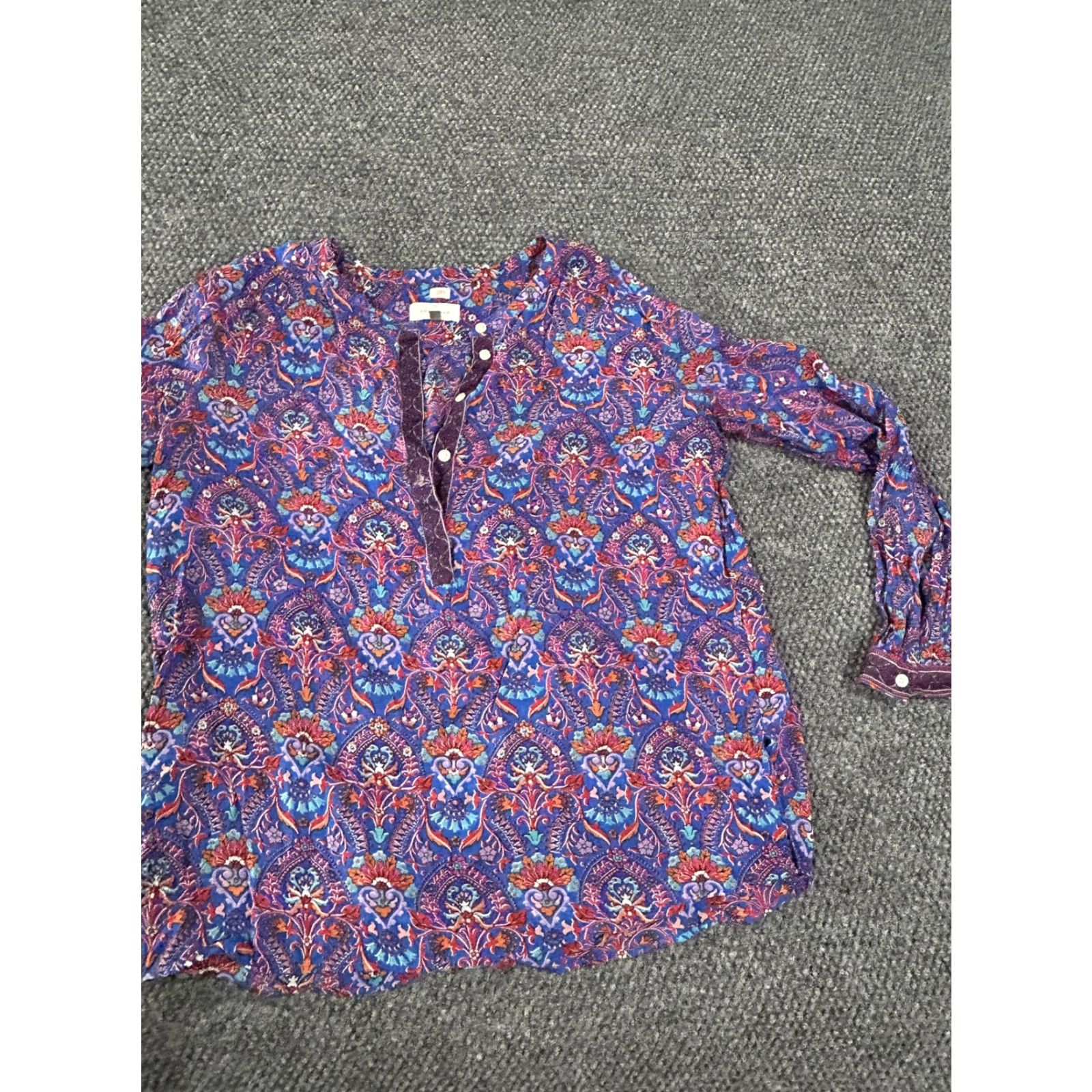 Loft LOFT The Softened Shirt Blouse Womens Medium Blue Paisley Boho Tunic Shirt Size M / US 6-8 / IT 42-44 - 3 Thumbnail