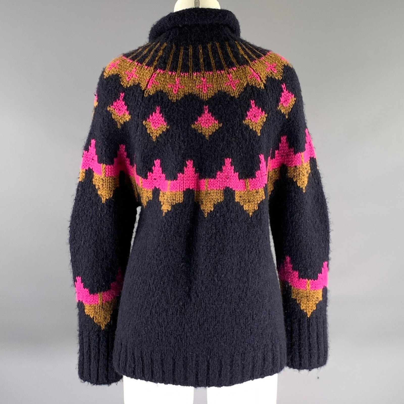 A.L.C. A.L.C. S Navy Neon Pink Wool Blend Geometric Pull On Sweater Size S / US 4 / IT 40 - 3 Thumbnail