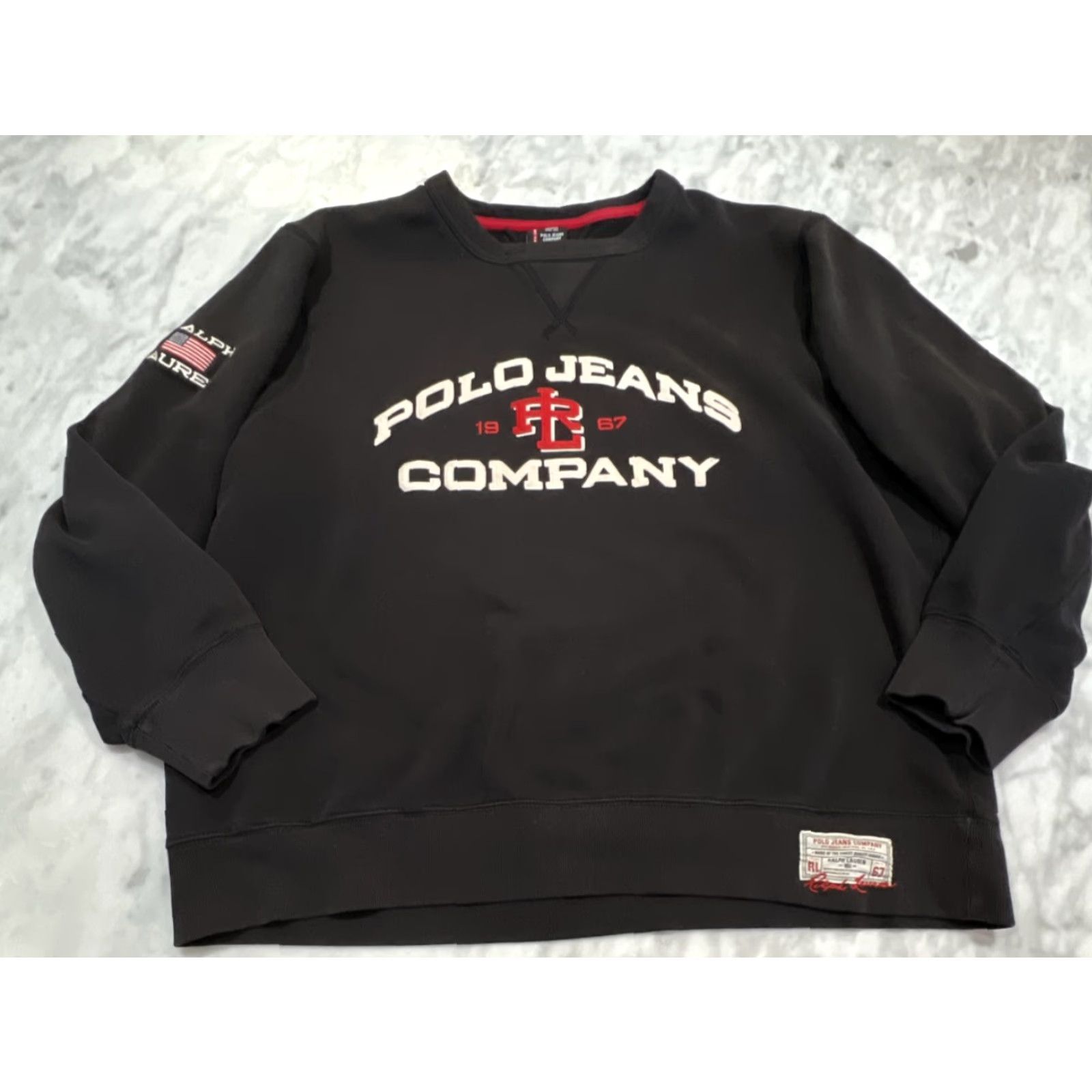 Vintage VINTAGE Ralph Lauren Polo Jeans Co. Crewneck Sweatshirt Men XL Black 90s Embroidered Fleece Heavyweight Pullover Size US XL / EU 56 / 4 - 3 Thumbnail