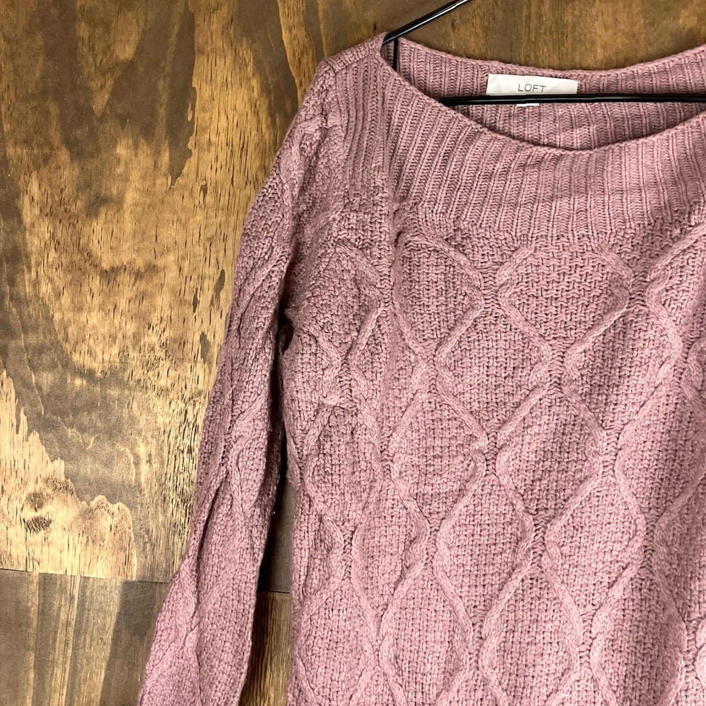 Ann Taylor VINTAGE Ann Taylor LOFT Womens Sweater Dusty Rose Cable Knit Boat Neck Wool Blend XLM Size XL / US 12-14 / IT 48-50 - 4 Thumbnail