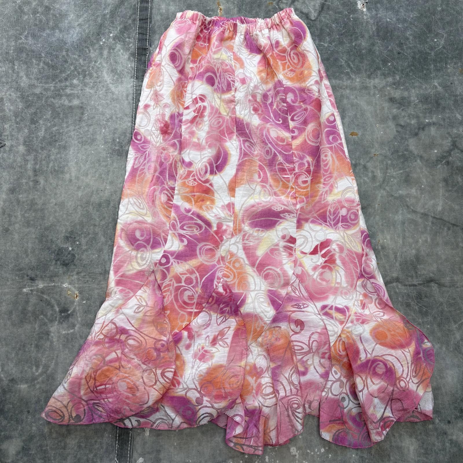 Vintage Vintage 90s Y2K Floral Semi Sheer Flared Ruffled Maxi Skirt Size 30" / US 8 / IT 44 - 1 Thumbnail