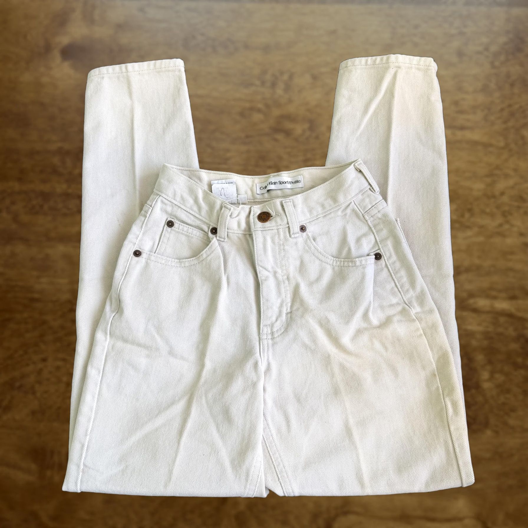 Vintage VINTAGE Calvin Klein Sport Womens 2 White High Rise Petite Mom Jeans Size 26" / US 2 / IT 38 - 1 Thumbnail