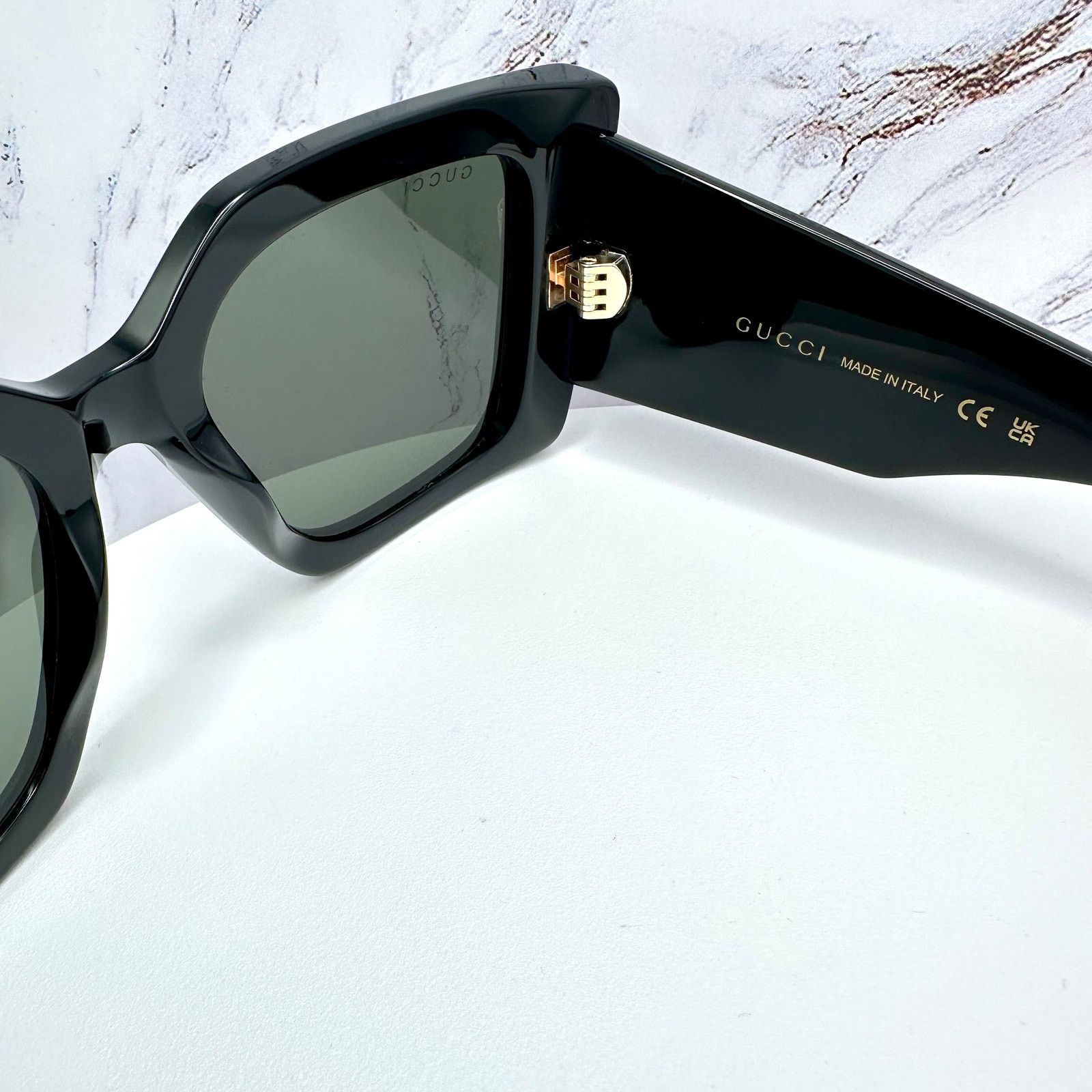Gucci New GUCCI Sunglasses Black Gold Logo Square Oversized 51mm Size ONE SIZE - 8 Thumbnail
