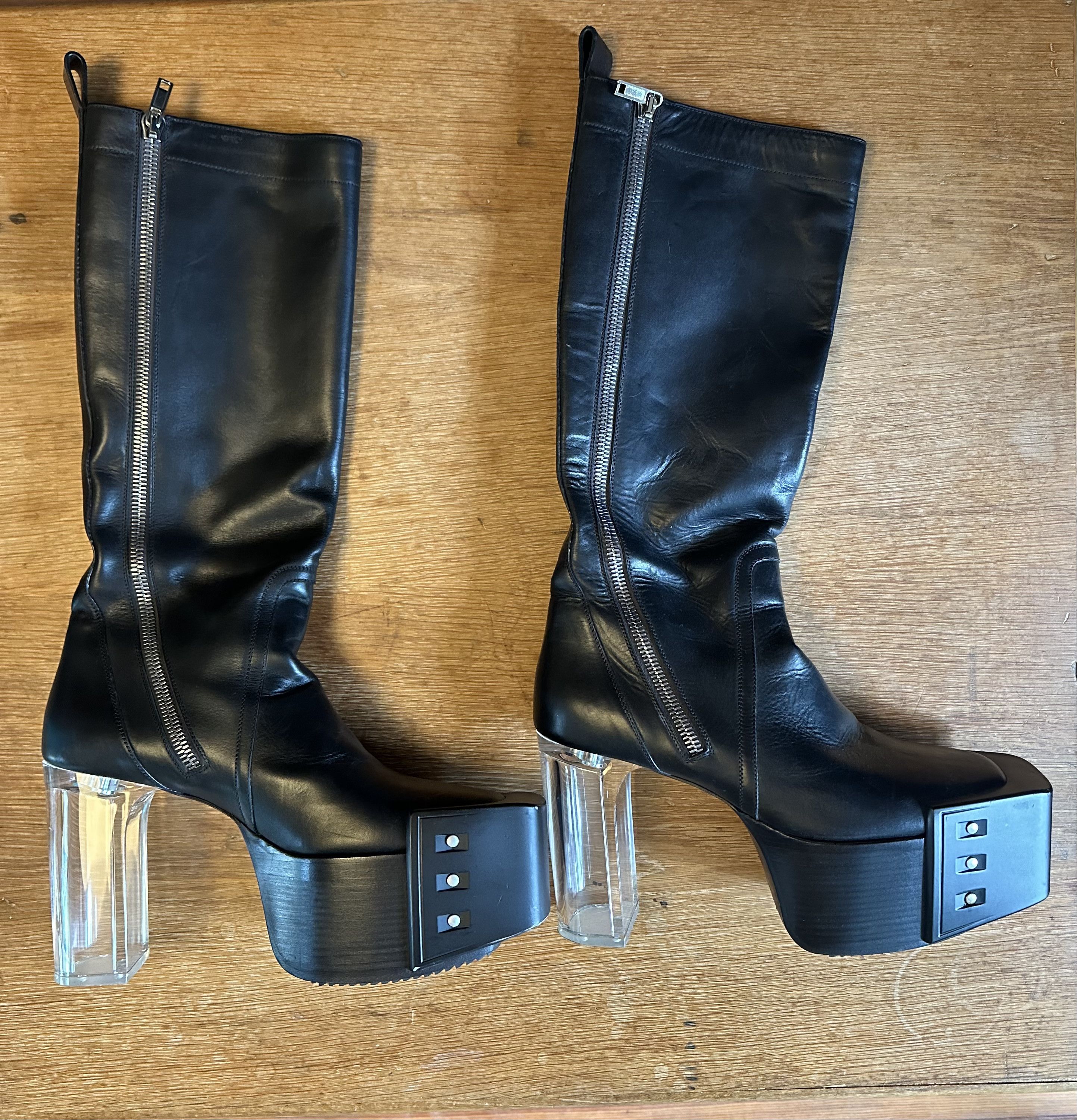 image of Rick Owens Fw21 Double Zip Platform Kiss Boots in Black, Men's (Size 12)