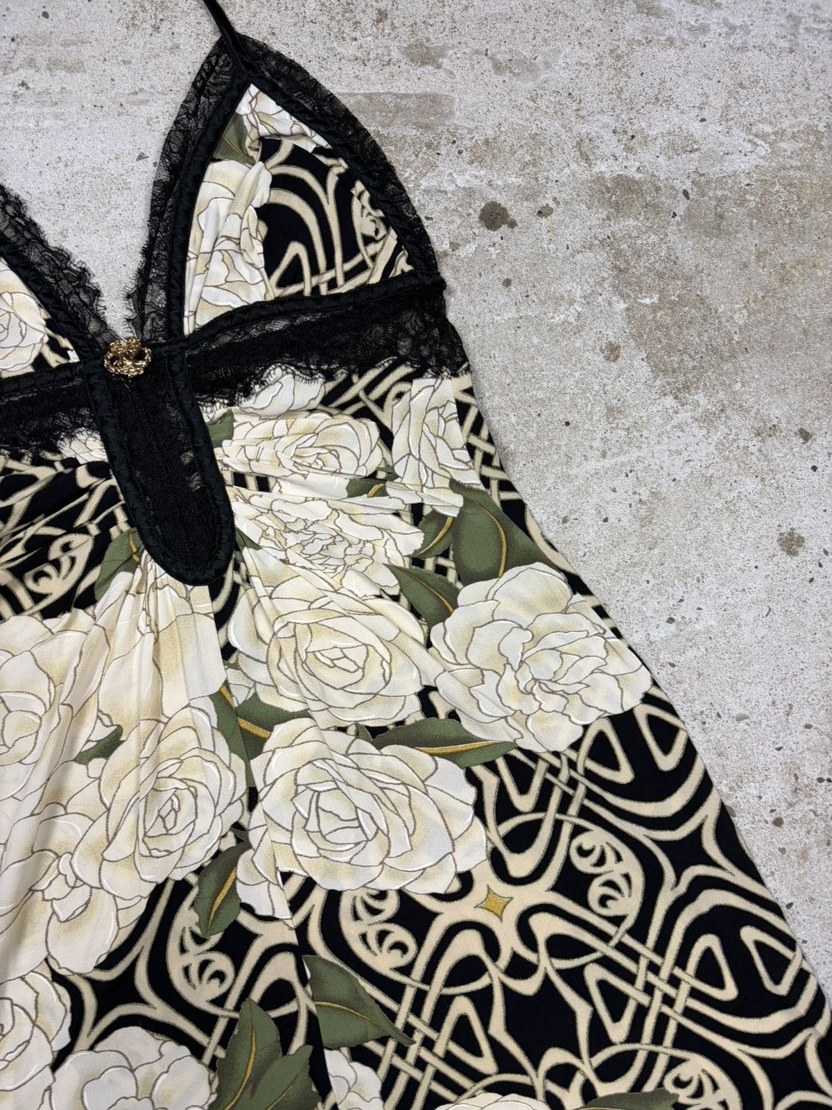 Roberto Cavalli Roberto Cavalli 2006 Floral Print Silk Slip Dress Lace Trims Size M / US 6-8 / IT 42-44 - 6 Thumbnail