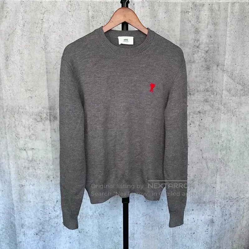 AMI Gray Wool Long Sleeve Sweatshirt .
