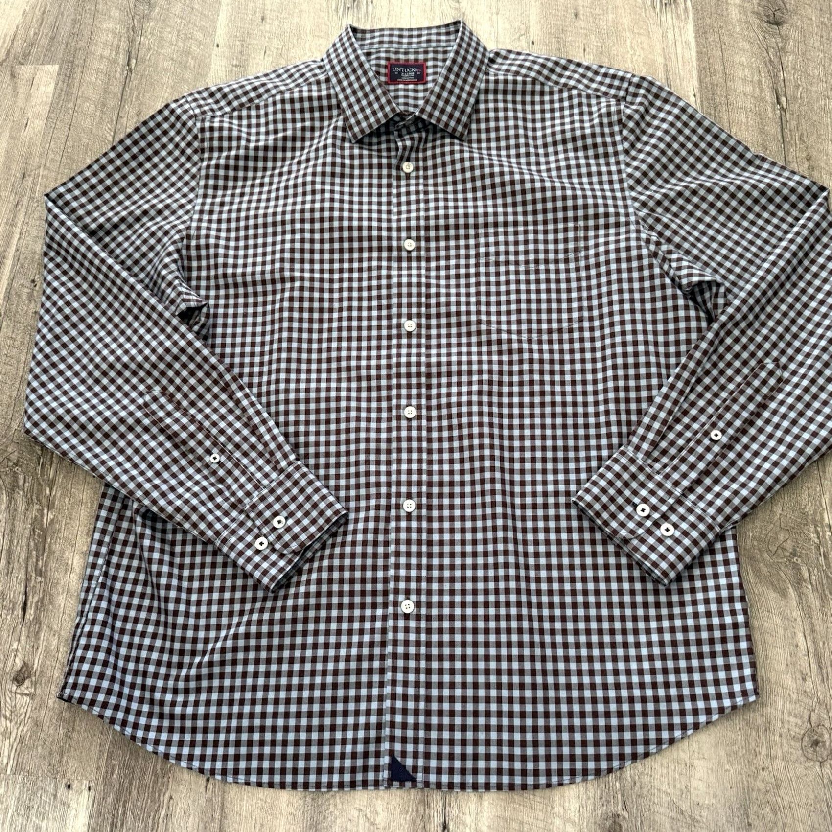 UNTUCKit UNTUCKit Shirt Mens XL McLaren Button Up Blue Brown Check Plaid 100% Cotton Size US XL / EU 56 / 4 - 8 Thumbnail