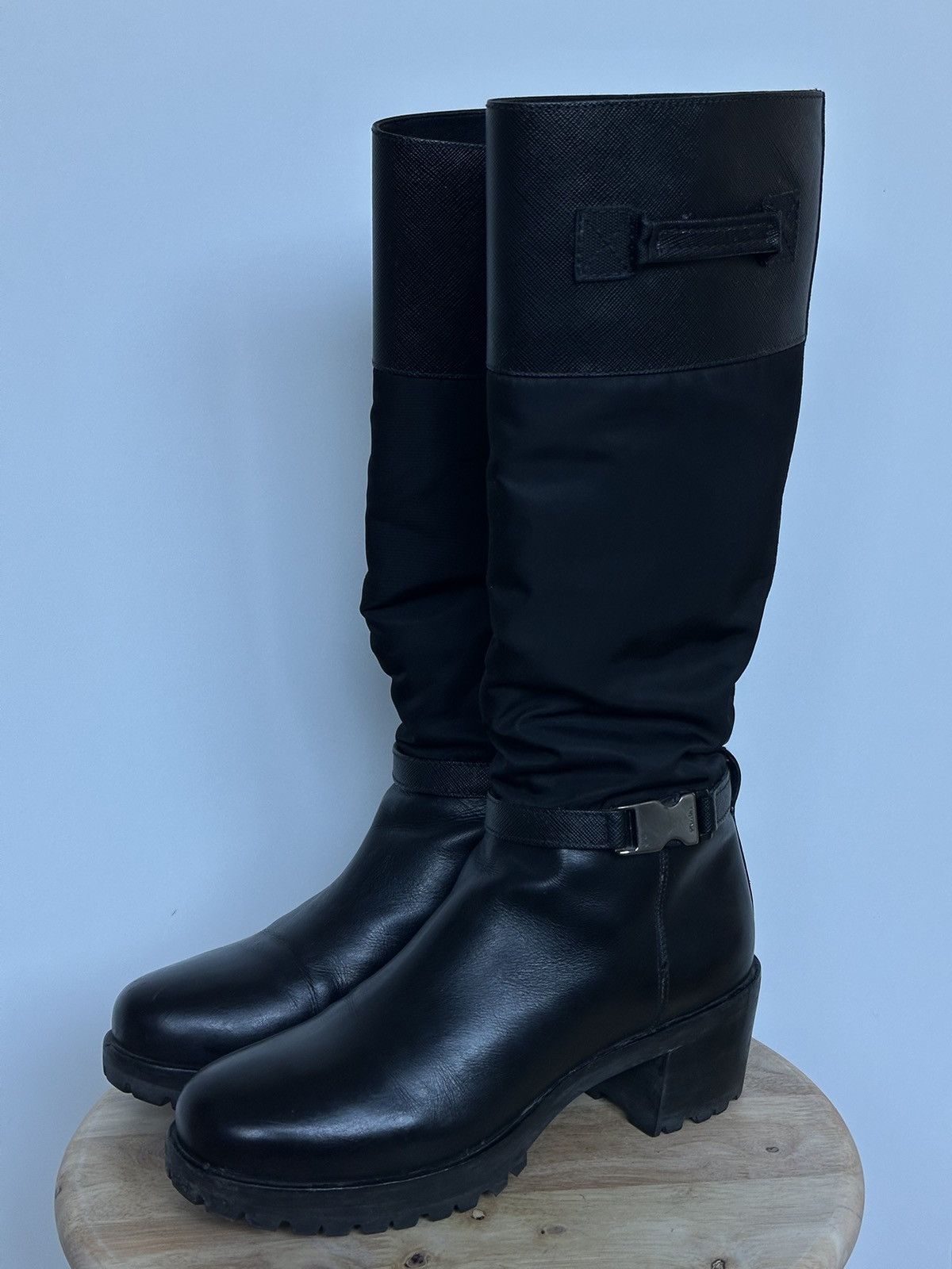 Prada Prada Leather / Nylon Biker Boots Size US 7.5 / IT 37.5 - 1 Thumbnail